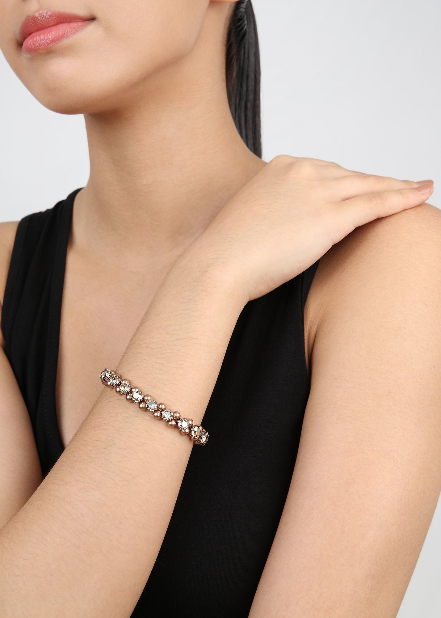 image for Bracelet Elastic Pearl Shadow Beige crystal golden shadow medium