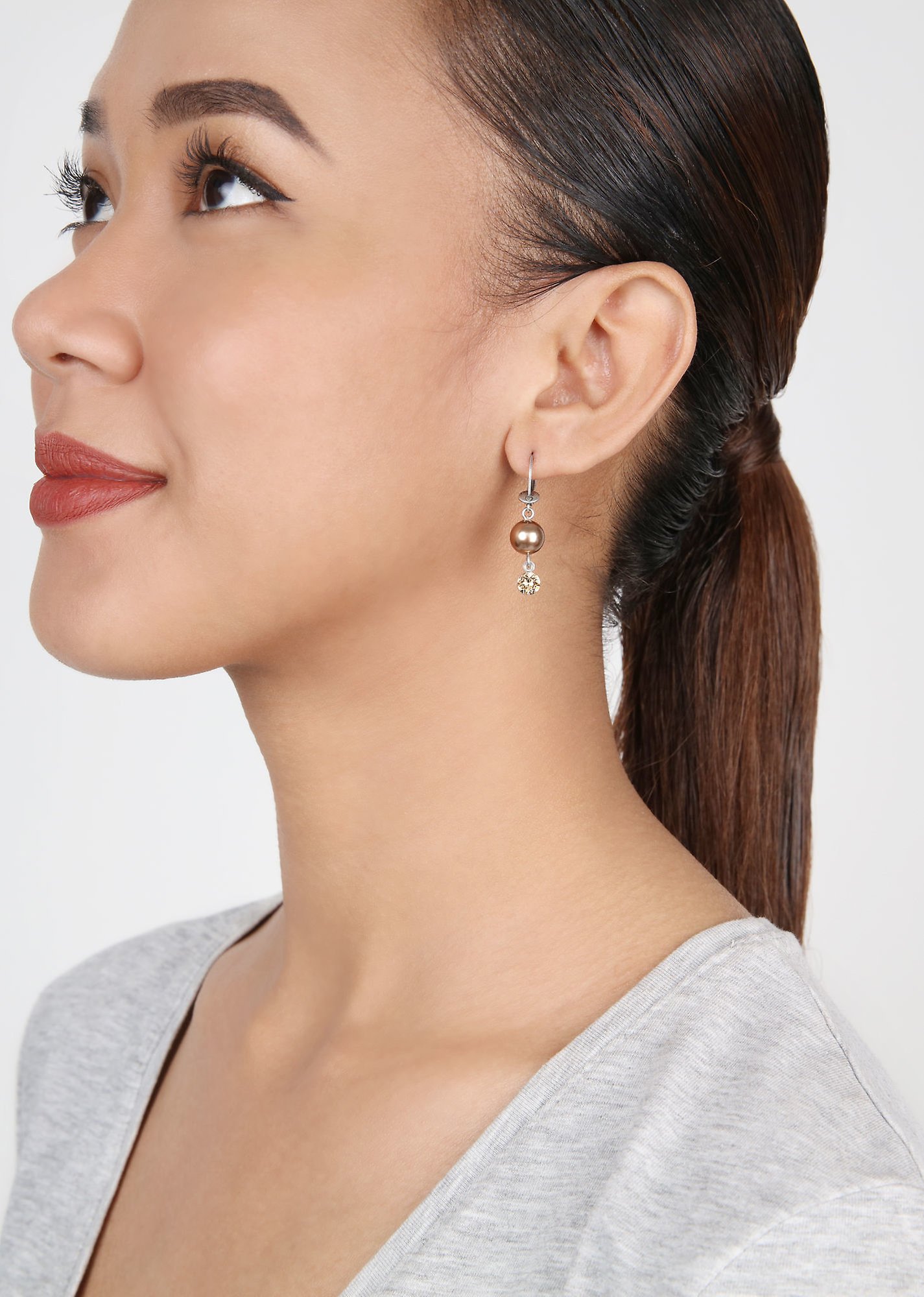 image for Earring Dangling Pearl Shadow Beige crystal golden shadow 