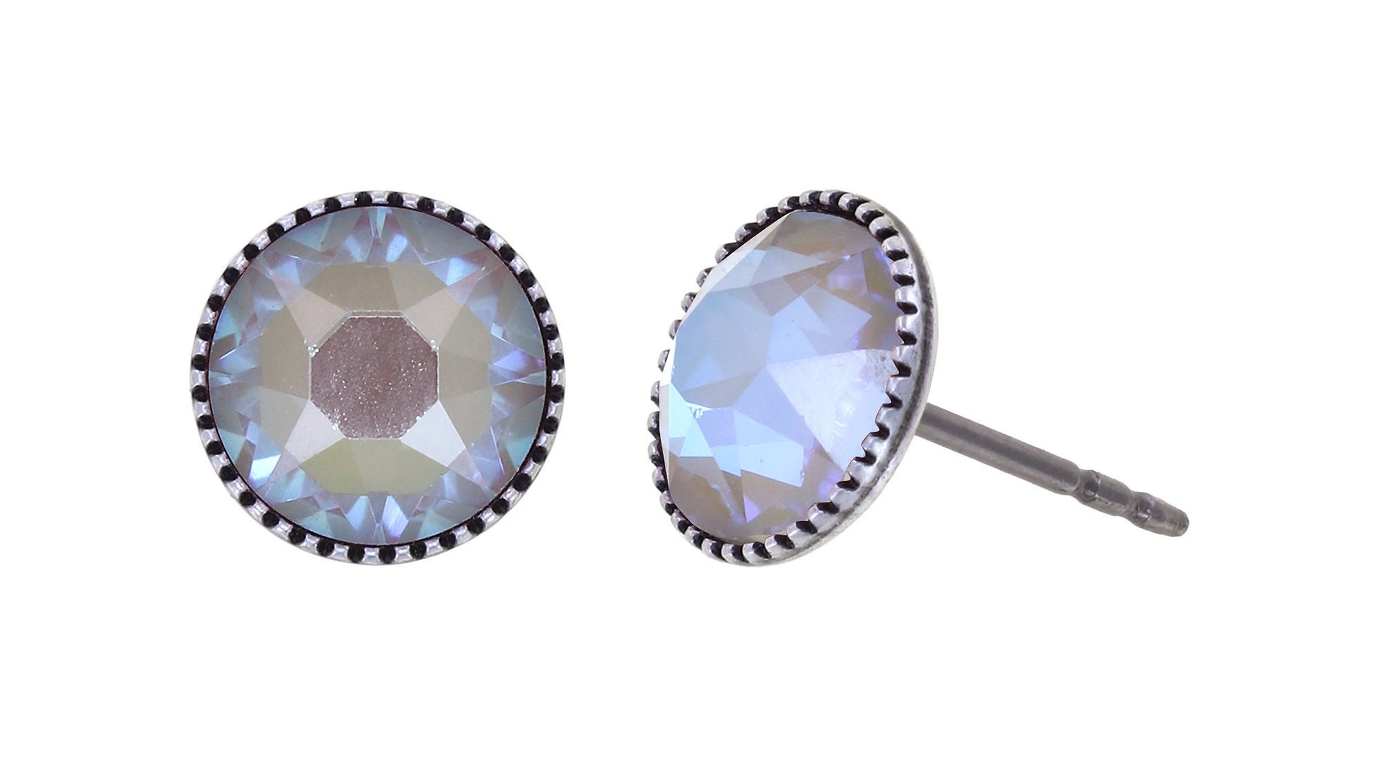 image for Earring Stud-Flat Black Jack Grey crystal serene gray delite SS 34