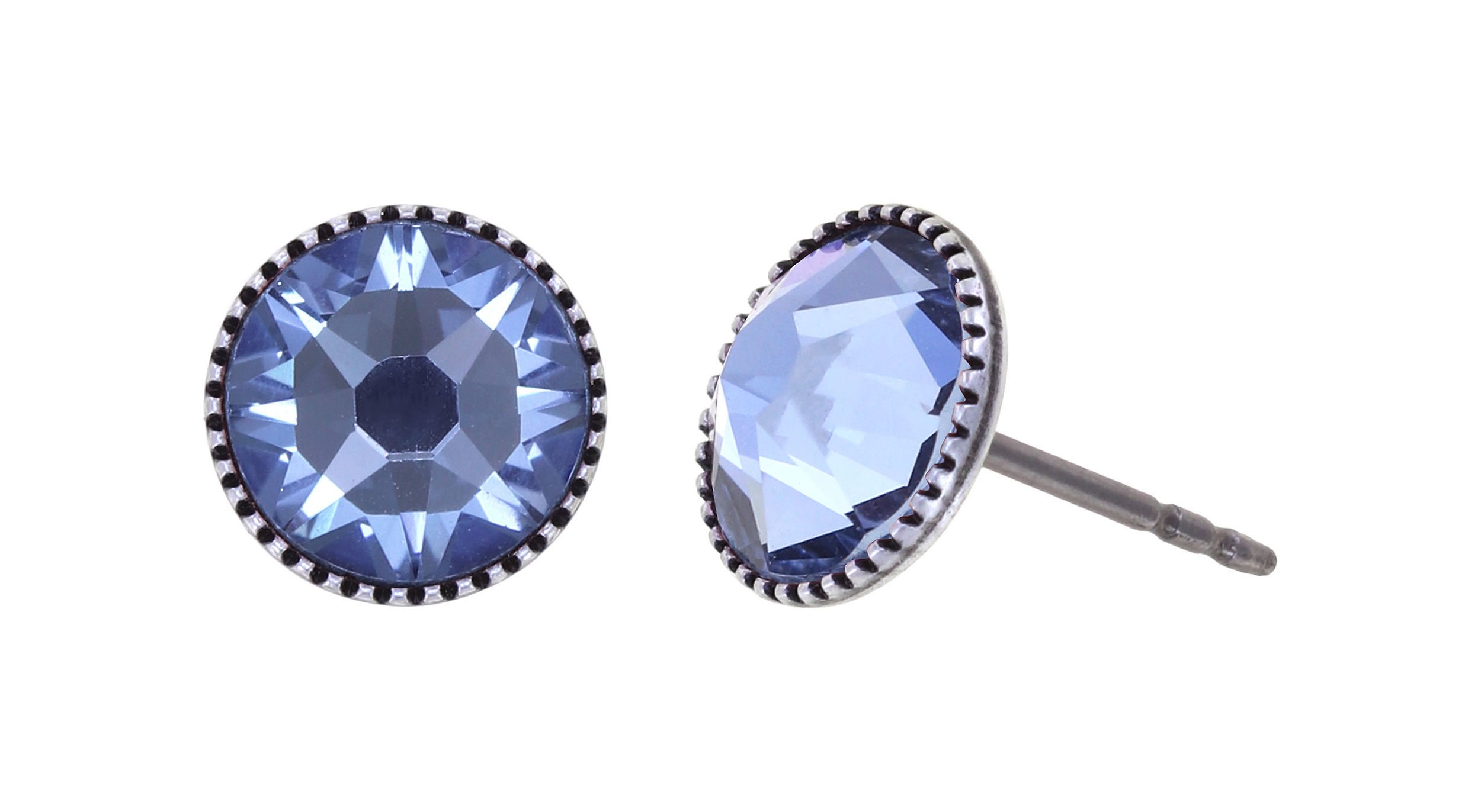 image for Earring Stud-Flat Black Jack Blue light sapphire SS 34