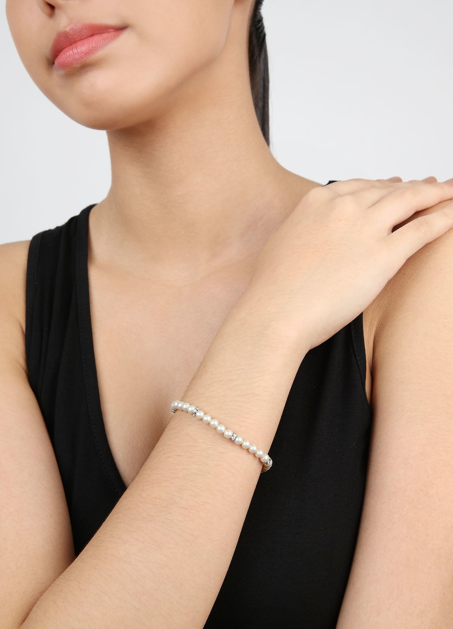 image pour Bracelet élastique Pearl Shadow Blanc crystal silver shade 