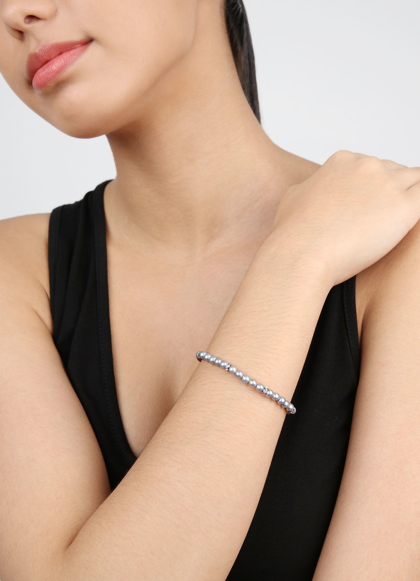 image for Bracelet Elastic Pearl Shadow Grey crystal silver shade 