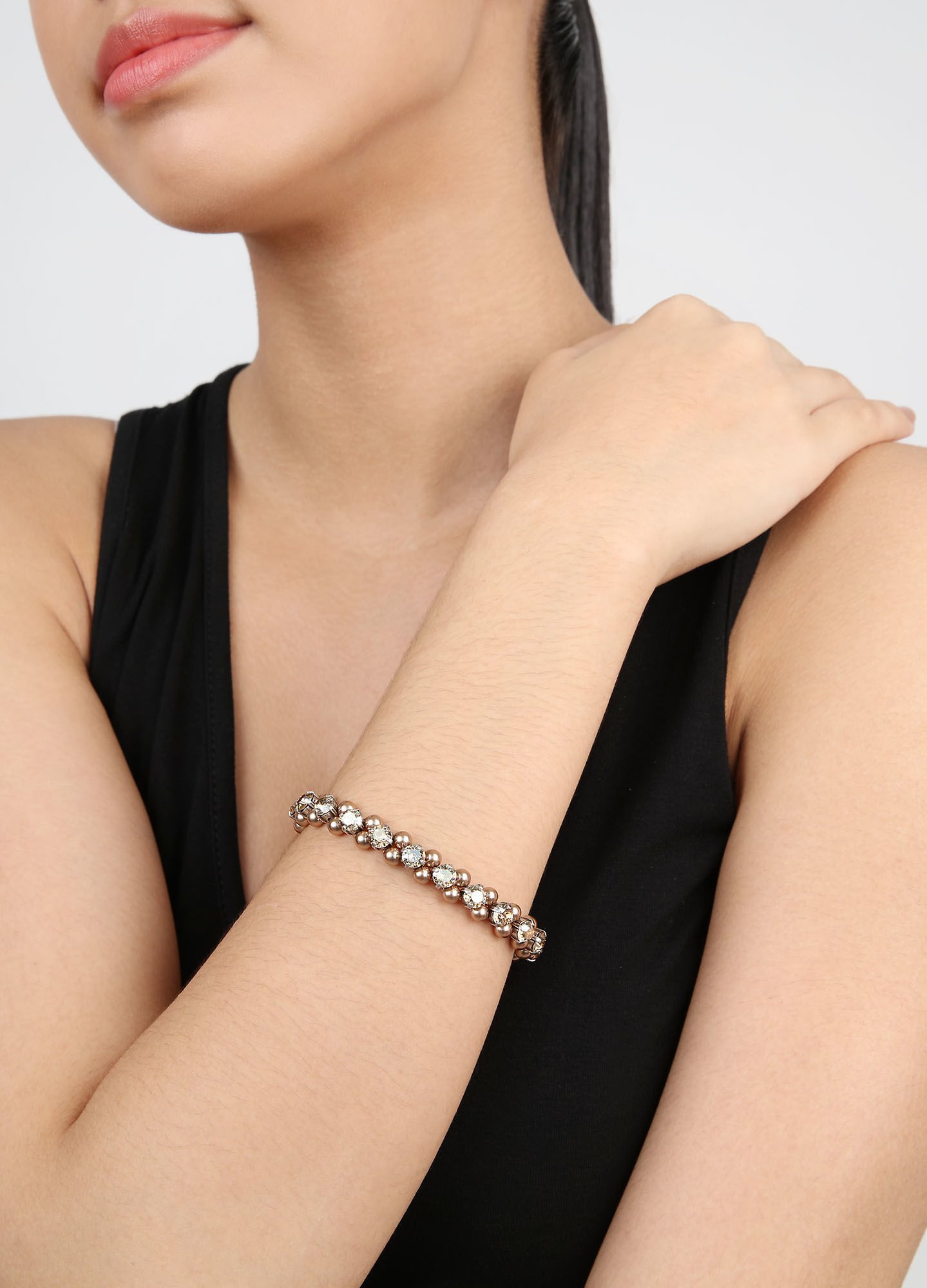 image pour Bracelet élastique Pearl Shadow Beige crystal golden shadow Big