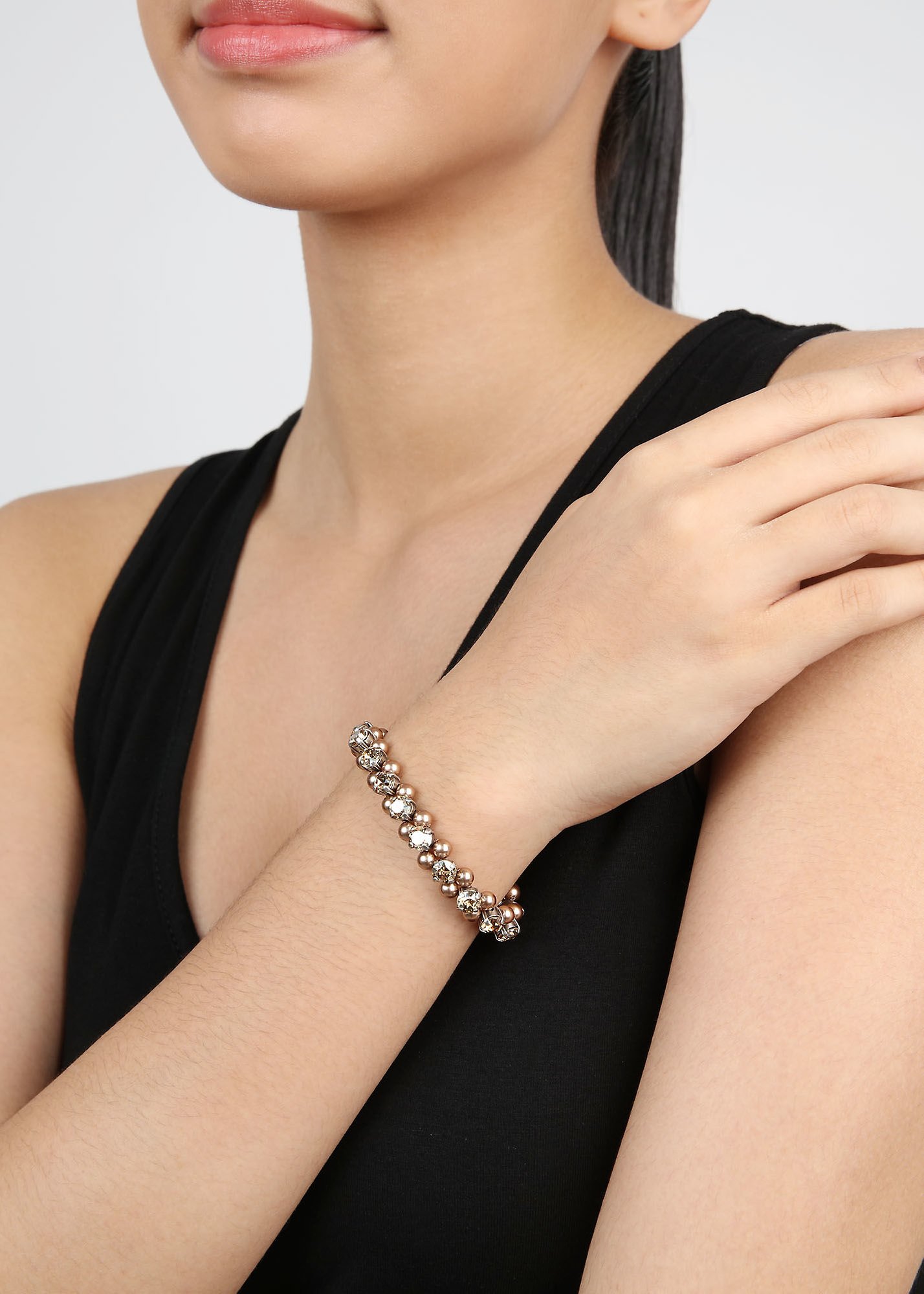 Bild für Armband elastisch Pearl Shadow Beige Kristall goldener Schatten klein