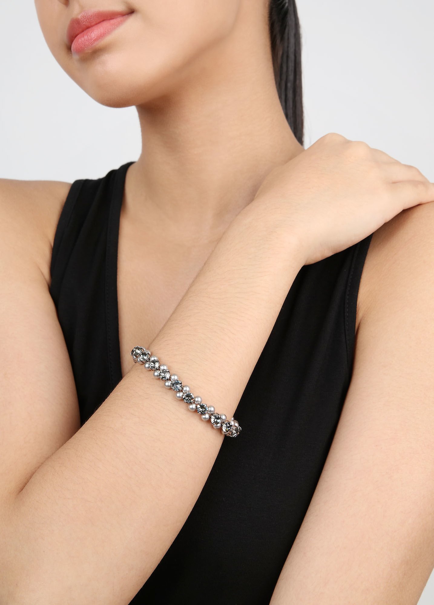 image for Bracelet Elastic Pearl Shadow Grey black diamond Big