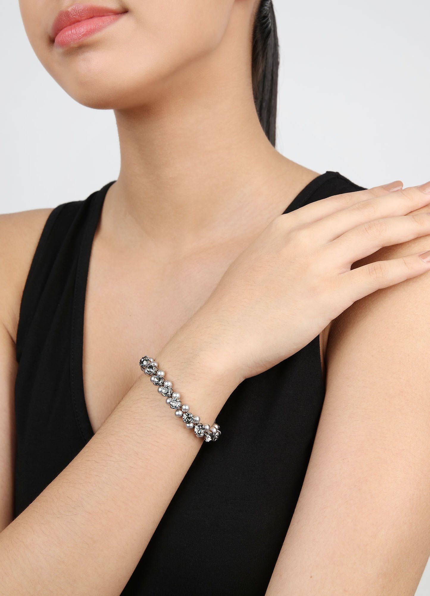 Bild für Armband elastisch Pearl Shadow Grau Schwarzer Diamant klein