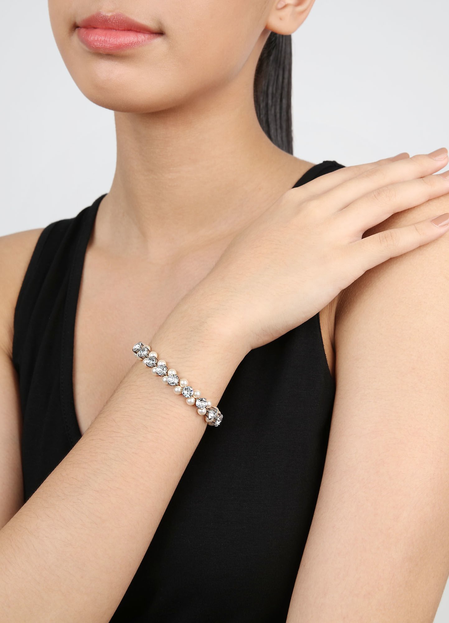 image for Bracelet Elastic Pearl Shadow White crystal small