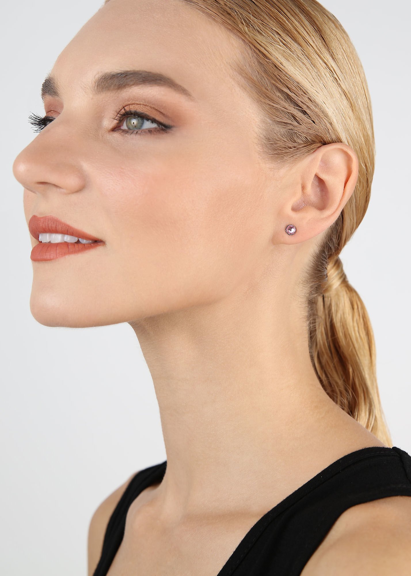 image for Earring Stud-Flat Black Jack Pink light rose SS 20