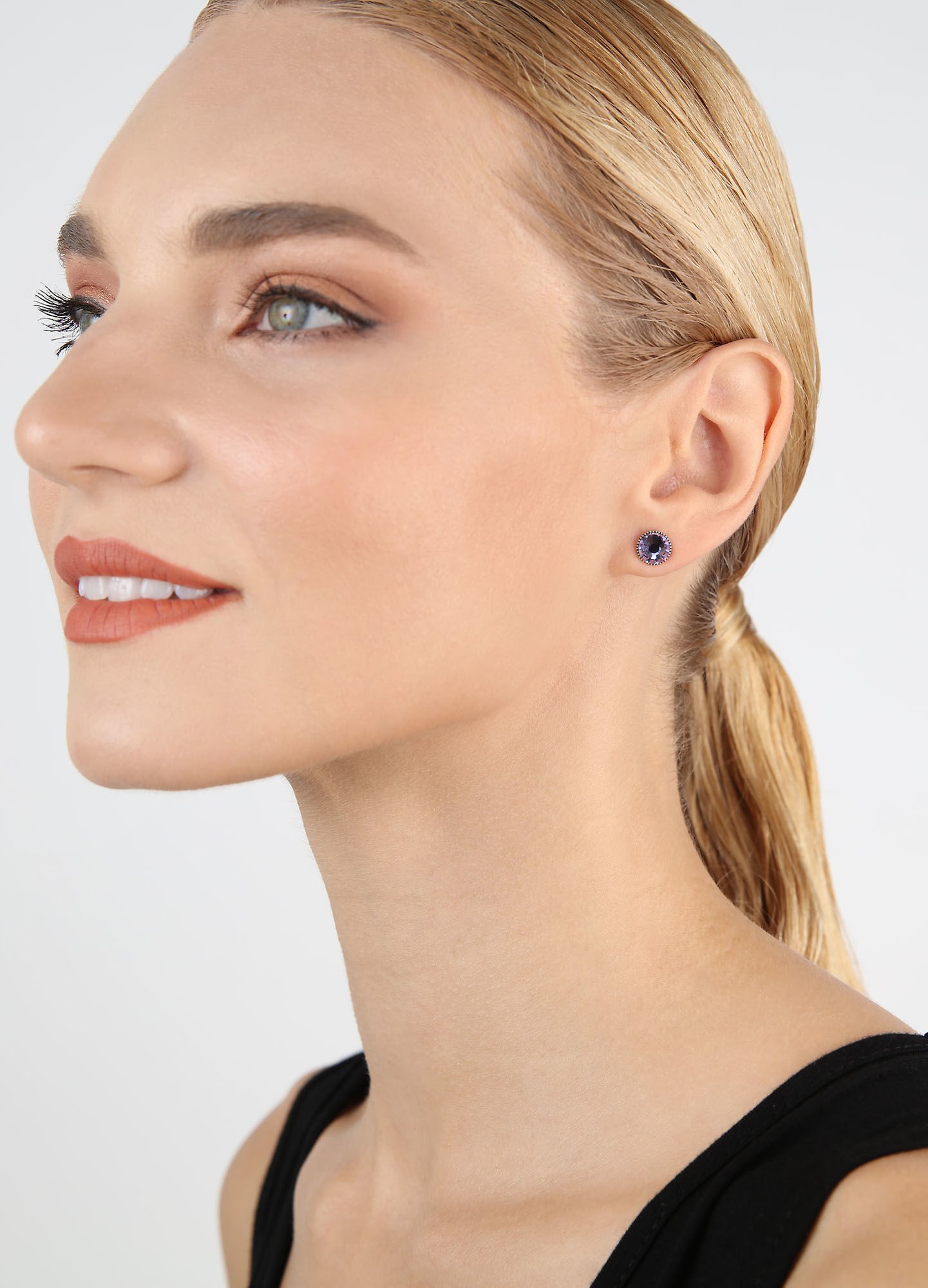 image for Earring Stud-Flat Black Jack Lila violet SS 34