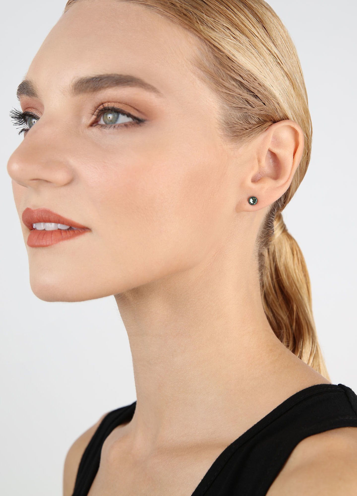 image for Earring Stud-Flat Black Jack Green erinite SS 20