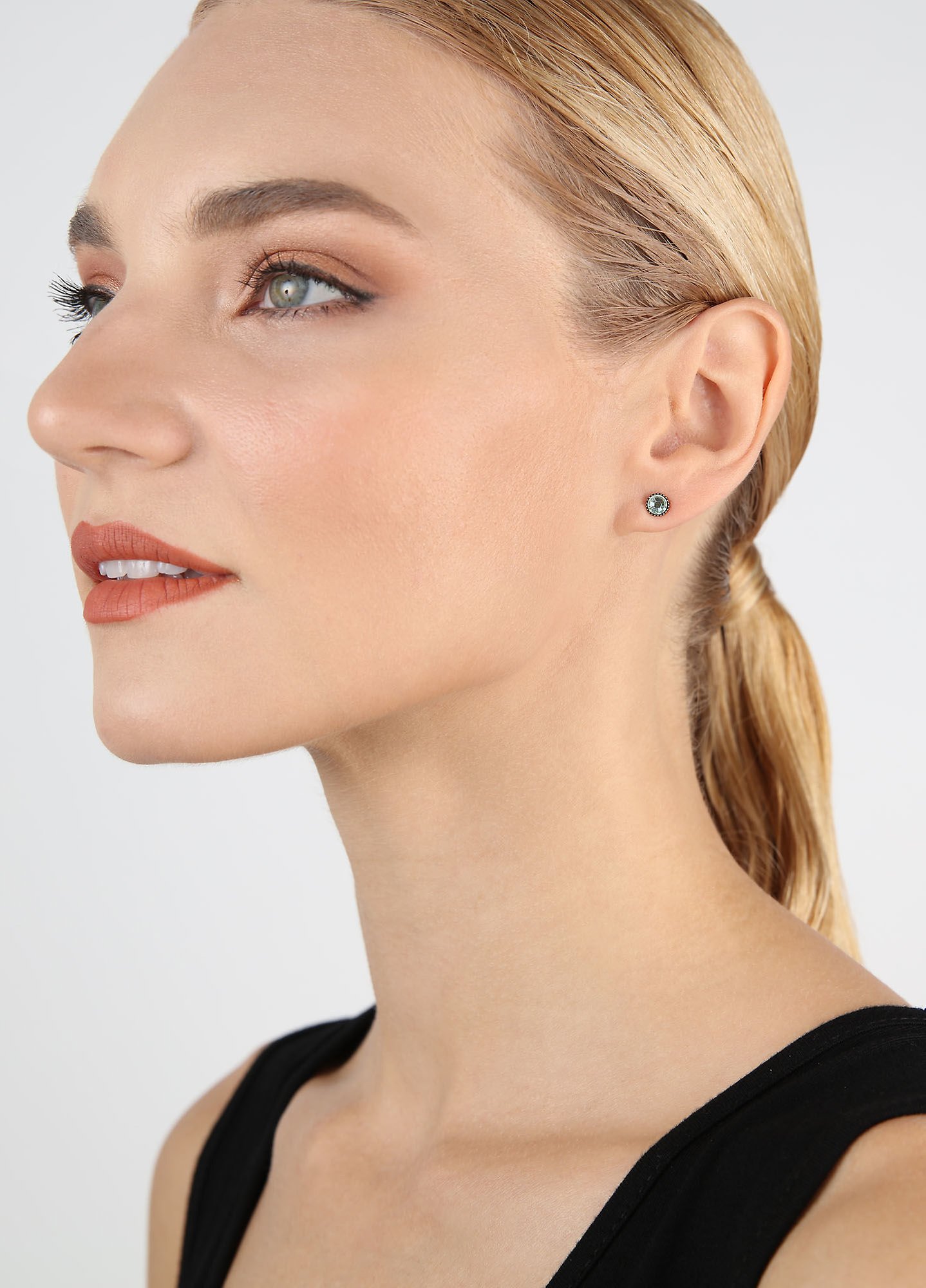 image for Earring Stud-Flat Black Jack Light Green chrysolite SS 20