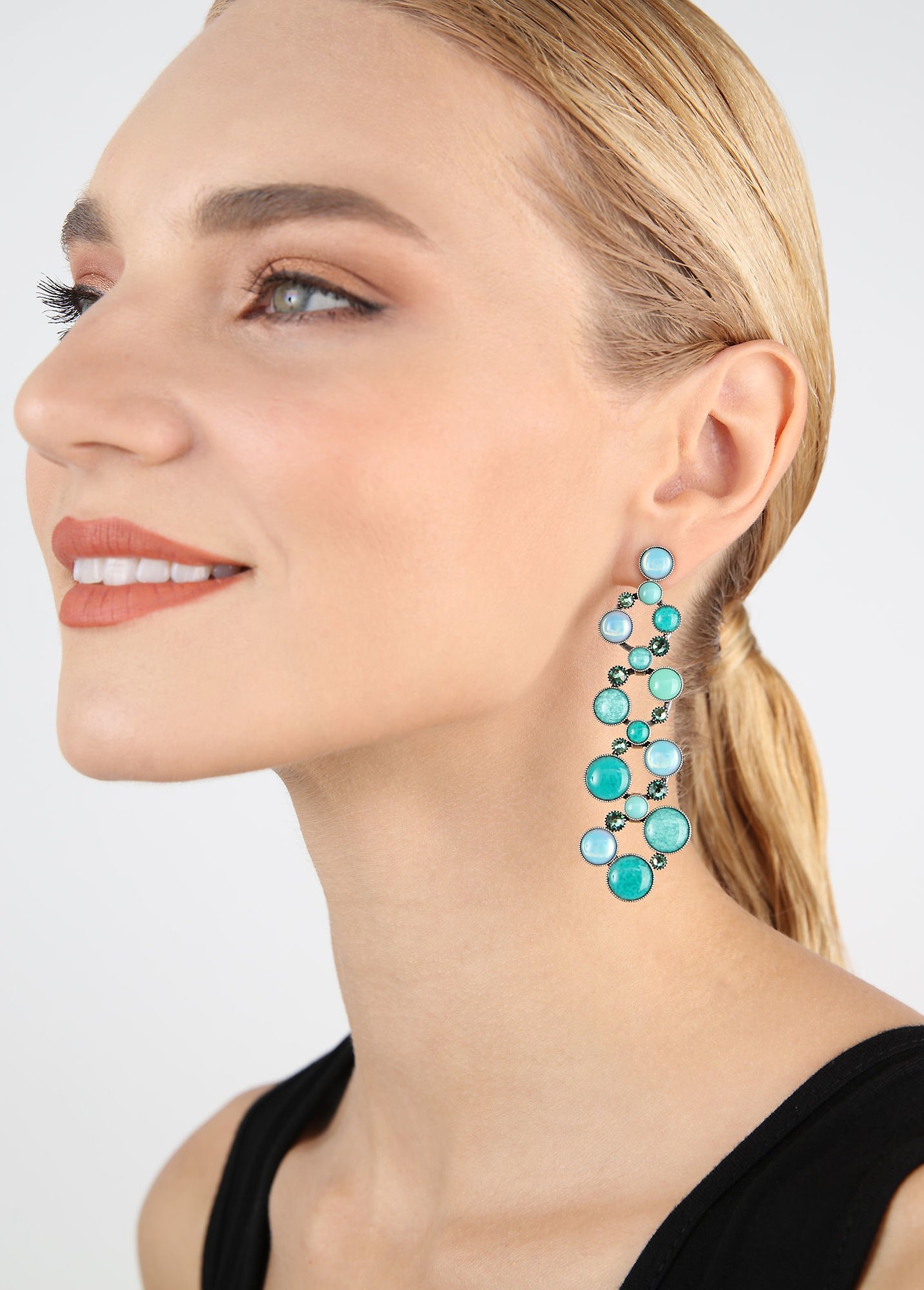 image for Earring Stud Dangling Shopping Drops Blue / Green  
