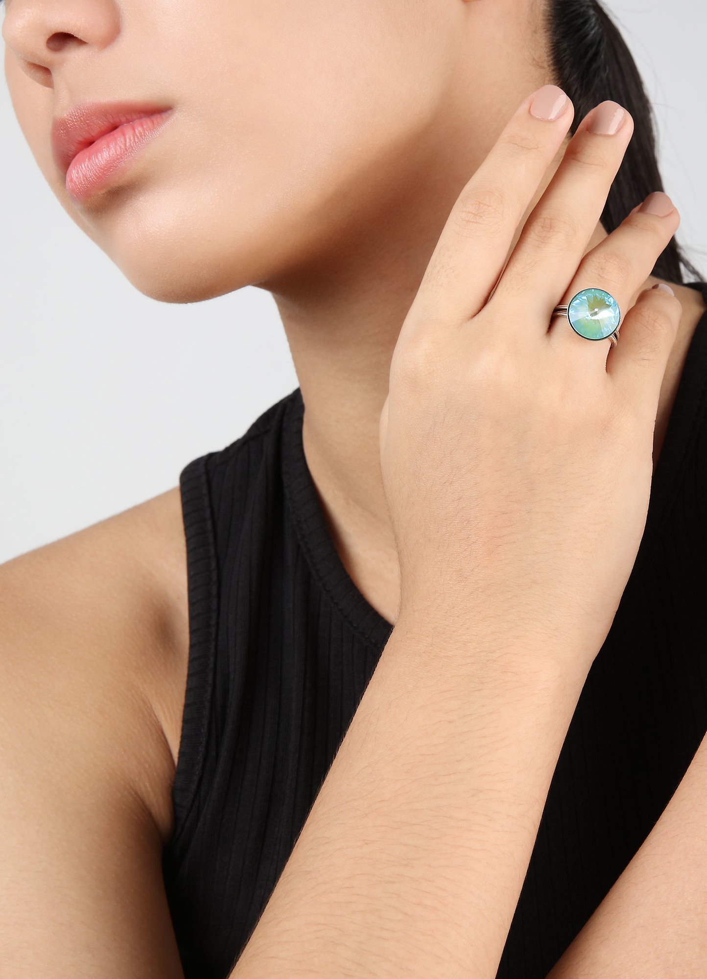 image for Ring Rivoli Light Blue crystal silky sage delite 14mm