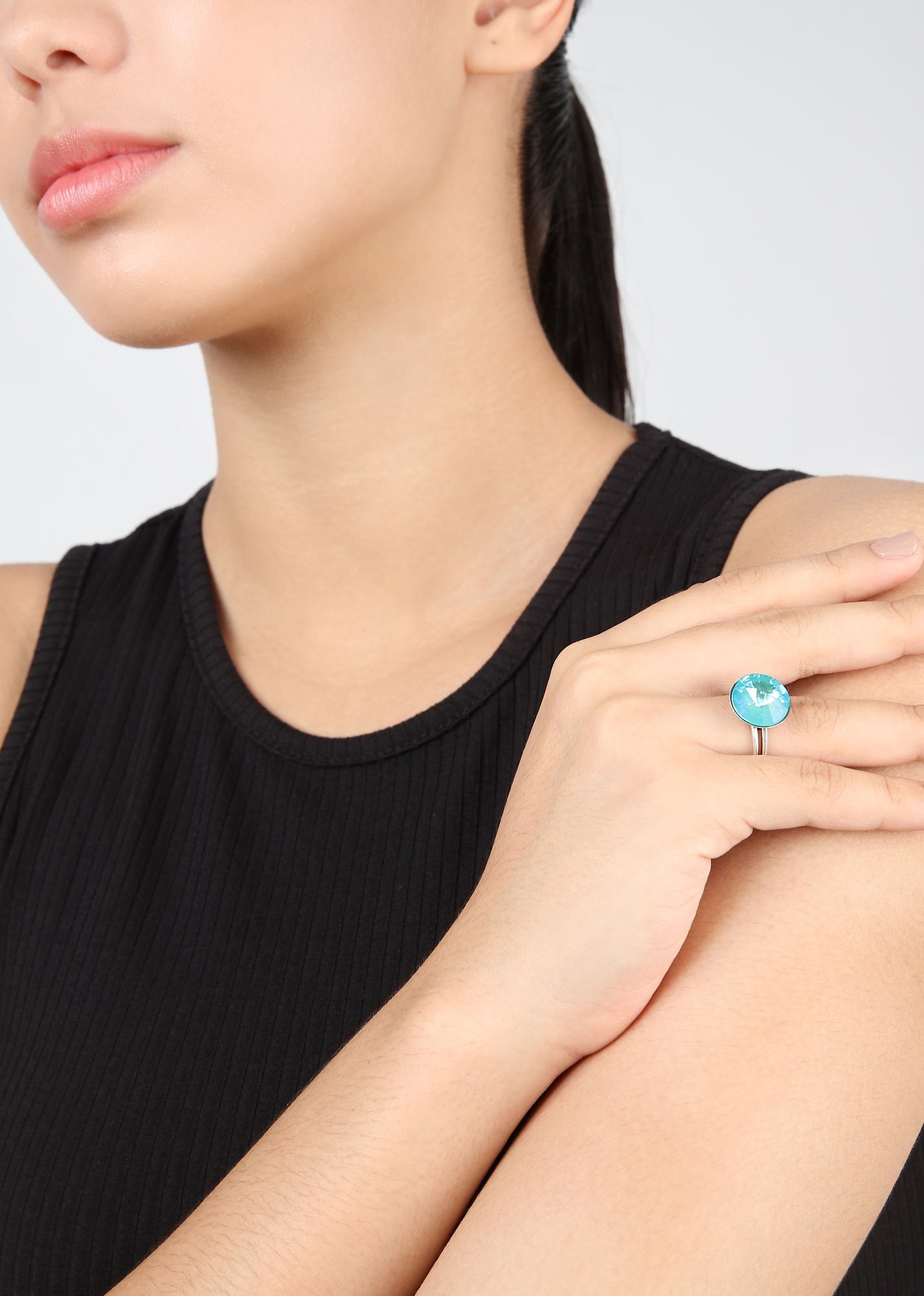 image for Ring Rivoli Blue / Green crystal laguna de lite 14mm