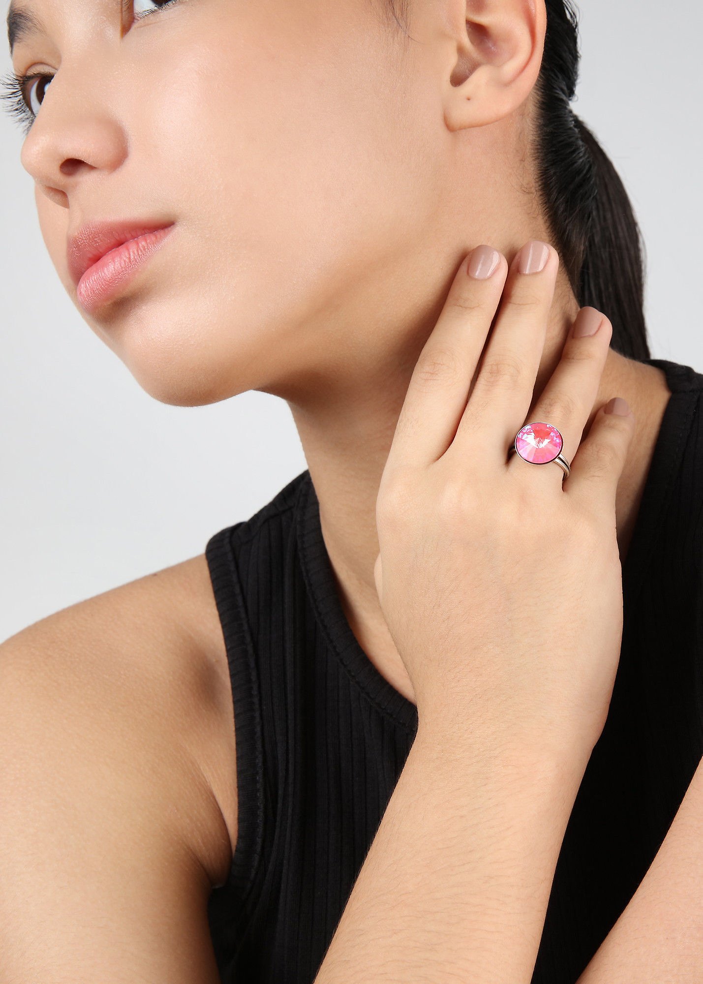 image pour Anneau Rivoli Rose crystal lotus pink delite 14mm