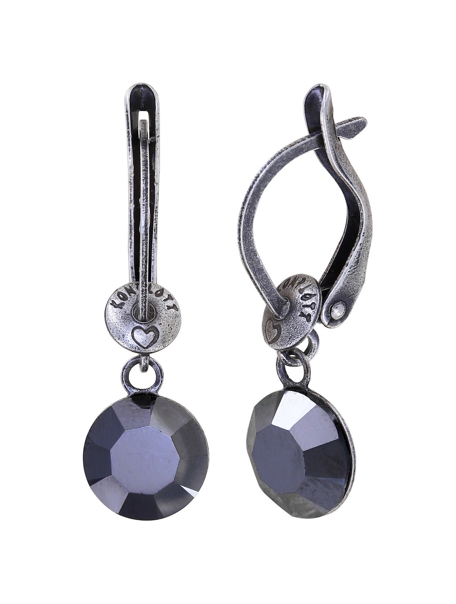image for Earring Dangling Black Jack Black jet hematite SS 39