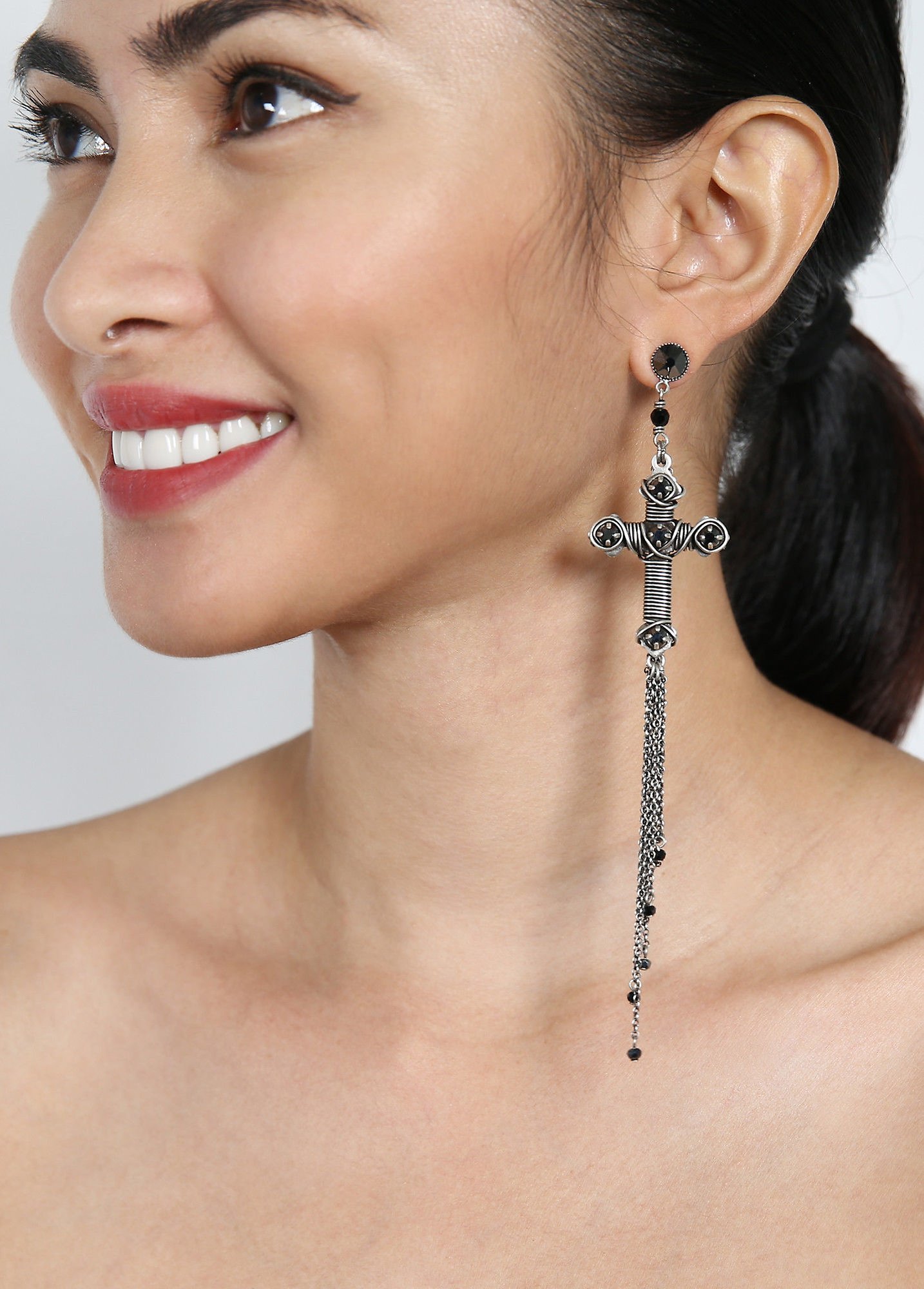 image for Earring Stud Dangling Metal Crash Black  