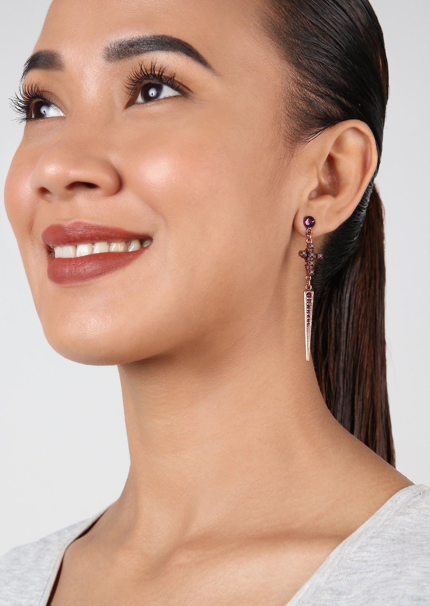 image for Earring Stud Dangling Metal Crash Pink  