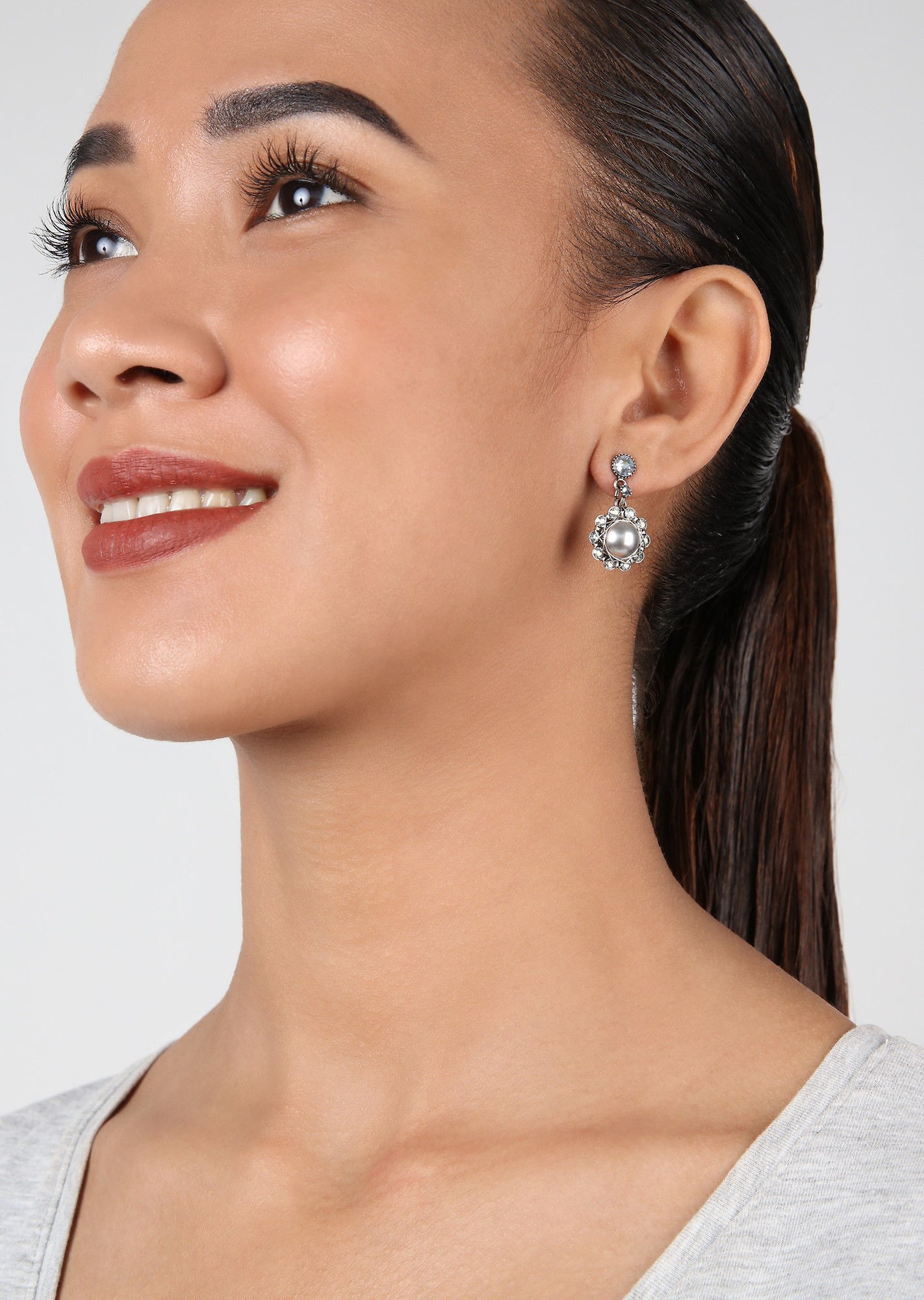 image for Earring Stud Dangling Metal Crash Grey  