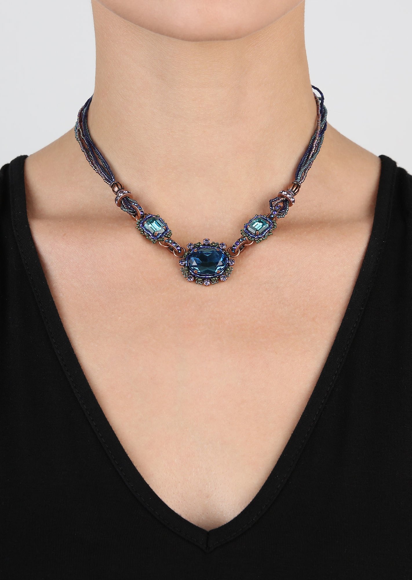 Bild für Halskette African Glam Dunkles Aquamarin Blau Größe L