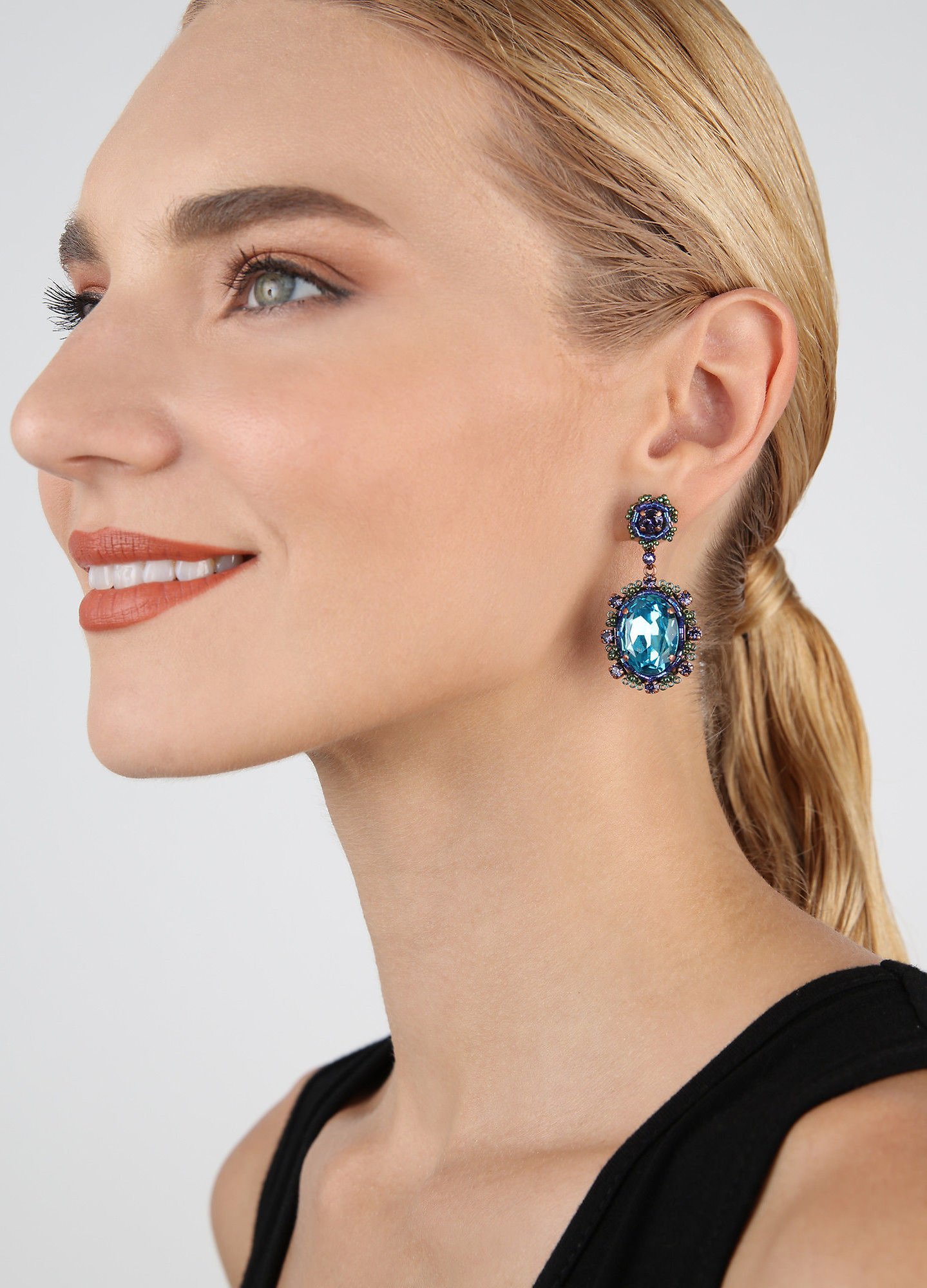 Bild für Ohrstecker baumelnd African Glam Dunkles Aquamarin Blau Größe L