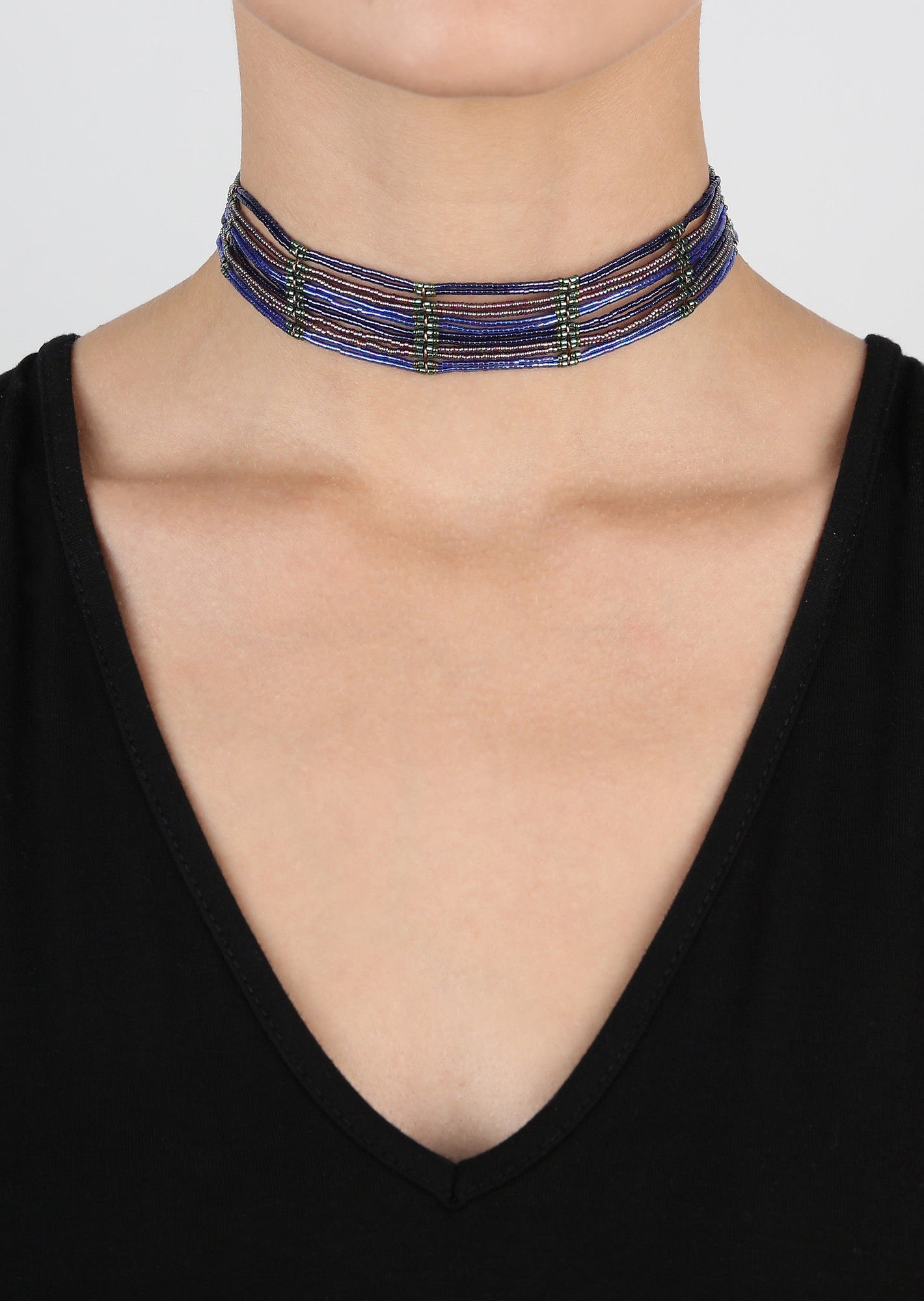 image for Necklace choker African Glam Dark Aquamarine Blue 