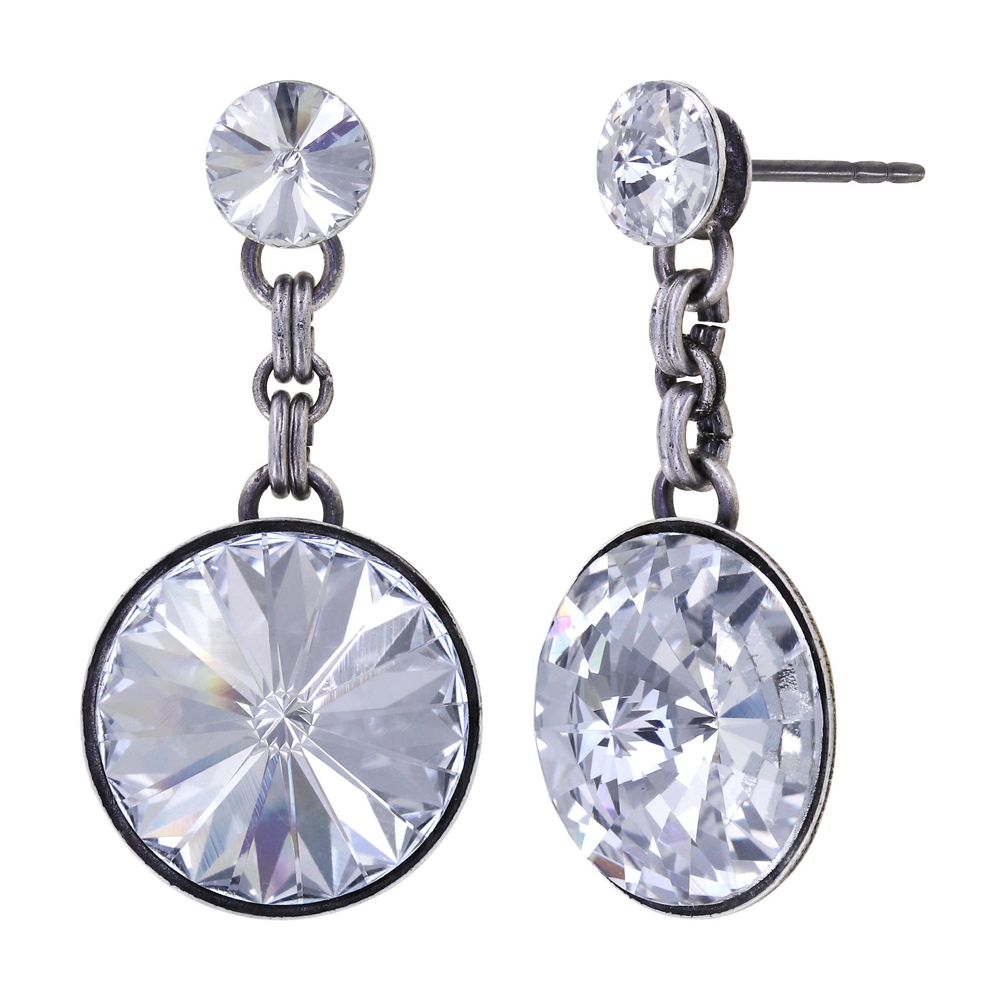 image for Earring Stud Dangling Rivoli White crystal 14mm