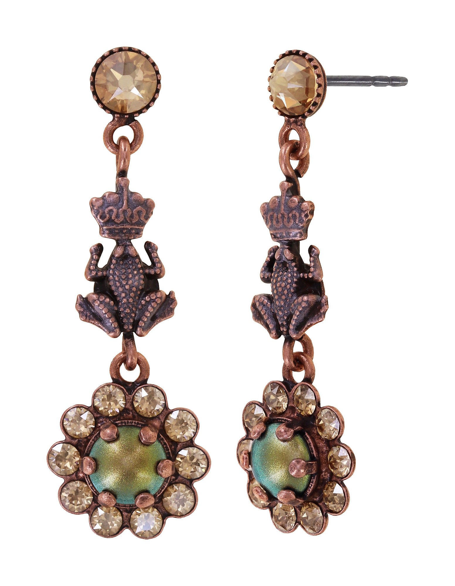 image for Earring Stud Dangling Little Frog Prince Brown / Green  