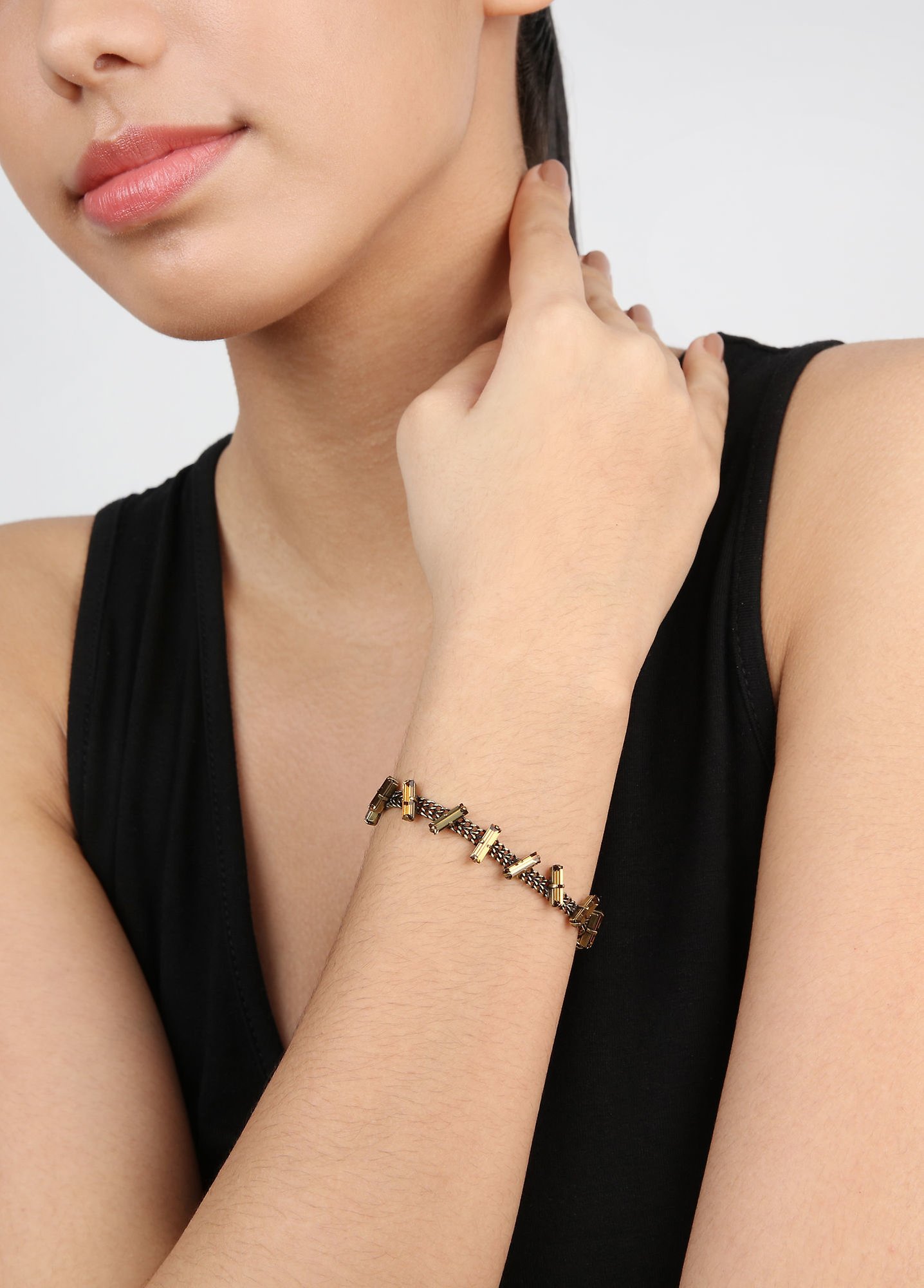 image for Bracelet Jumping Baguette Darkest Gold Brown 