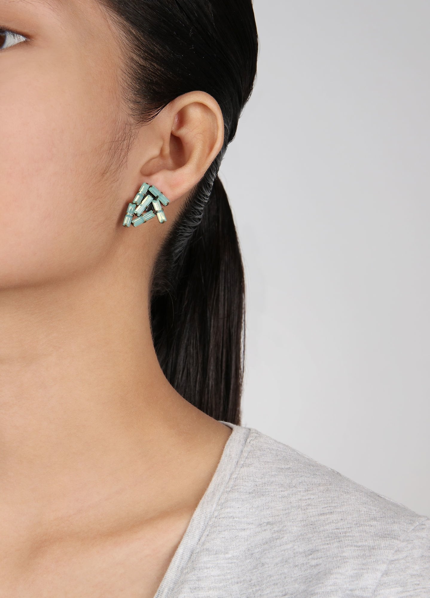 image for Earring Stud Jumping Baguette Opal Green Green 