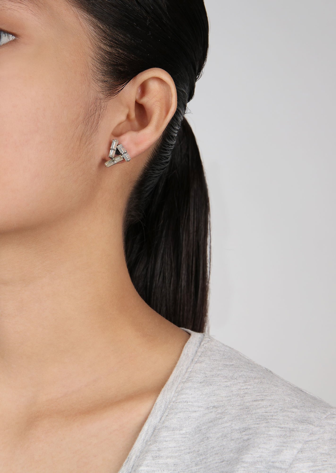 image pour Clou d'oreille Jumping Baguette Blanc Cristal white 