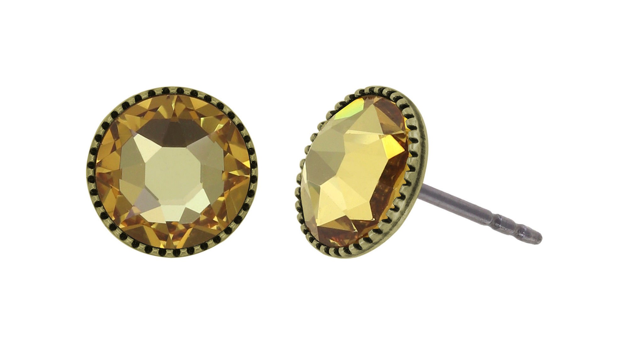 image for Earring Stud-Flat Black Jack Yellow golden topaz SS 34