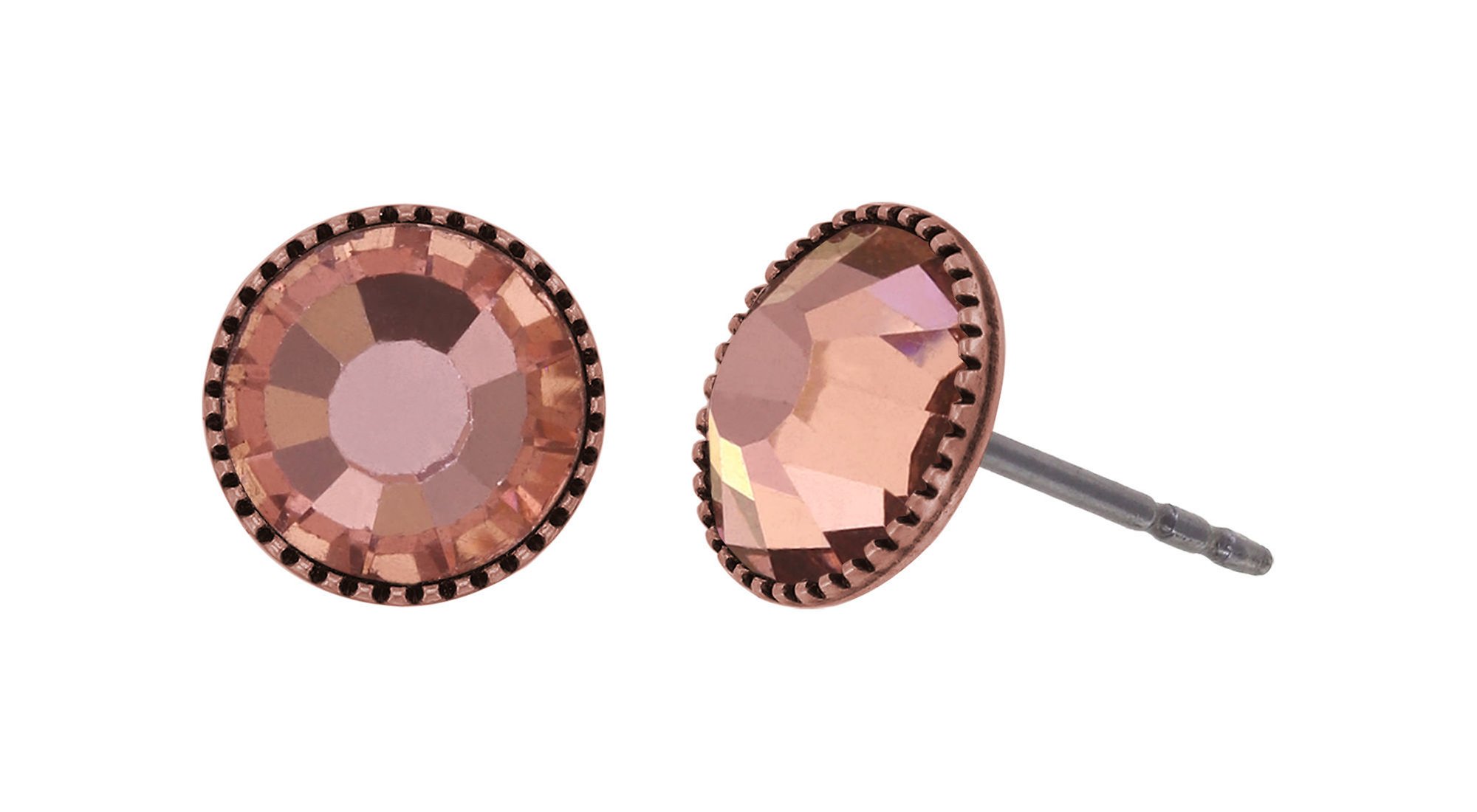 image for Earring Stud-Flat Black Jack Beige crystal apricot SS 34