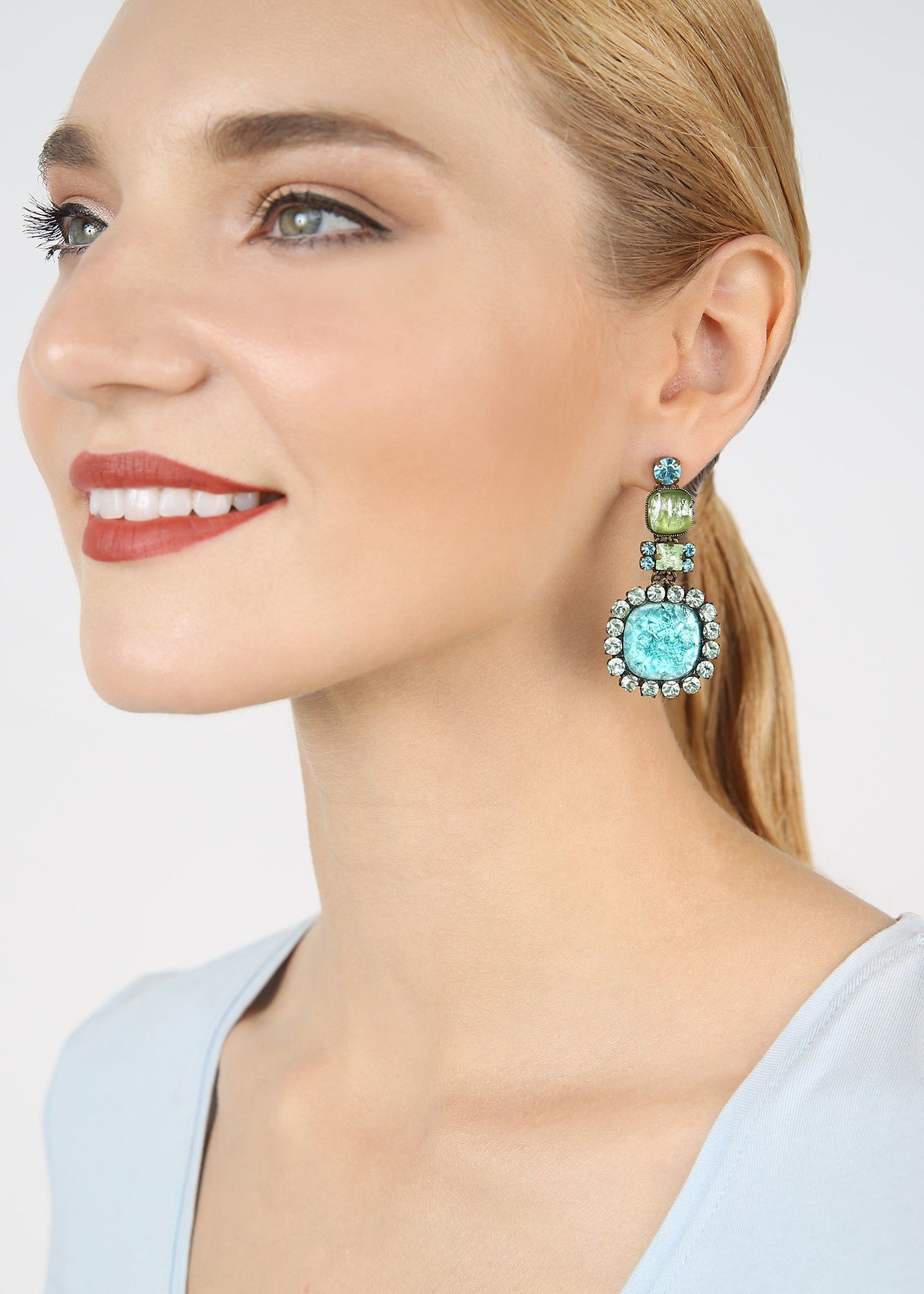 image for Earring Stud Dangling Tea with Taylor Blue / Green  size 2XL