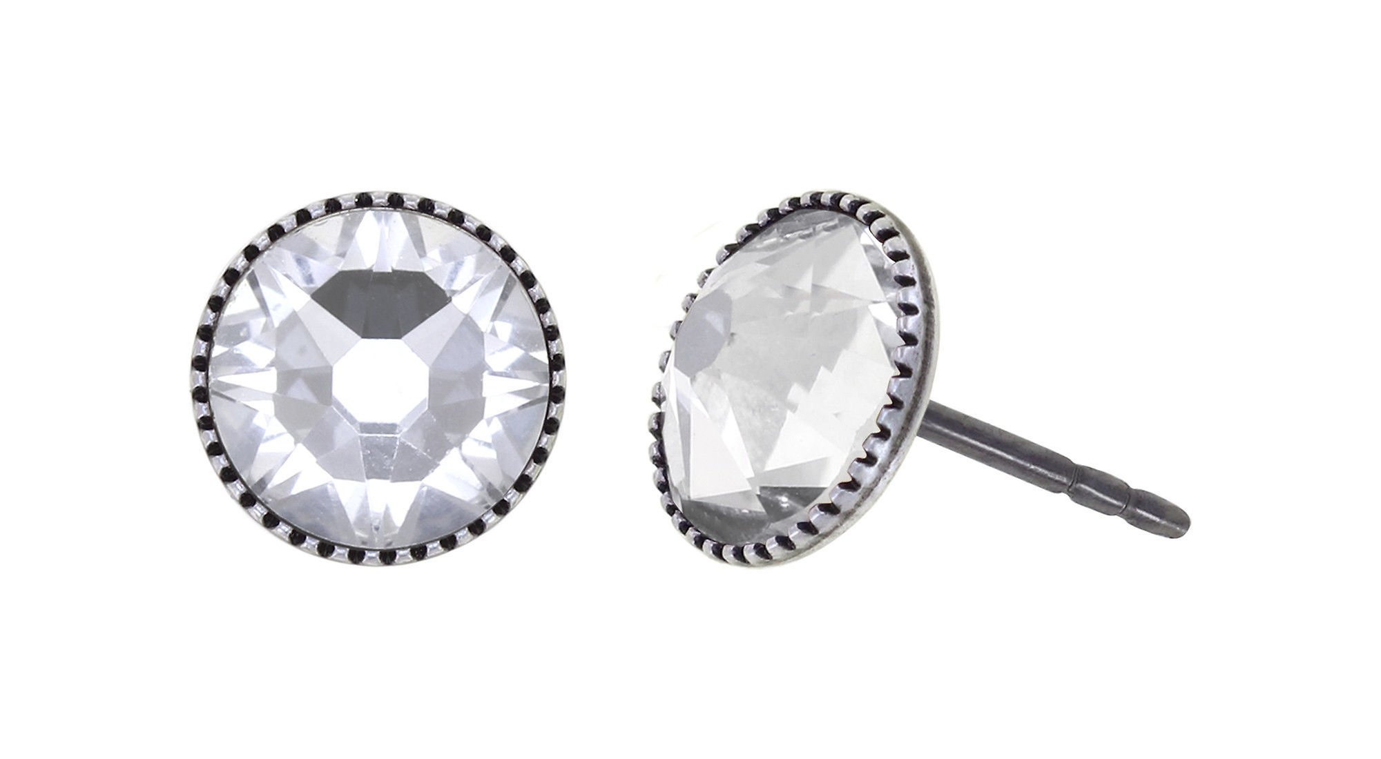image for Earring Stud-Flat Black Jack White crystal SS 34