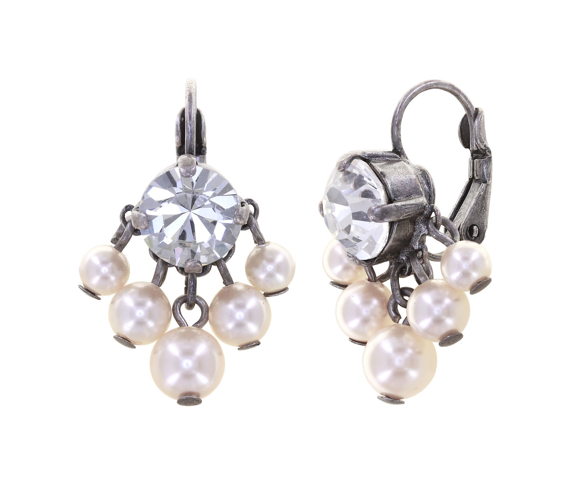 image for Earring Eurowire Dangling Pearl Shadow White crystal 