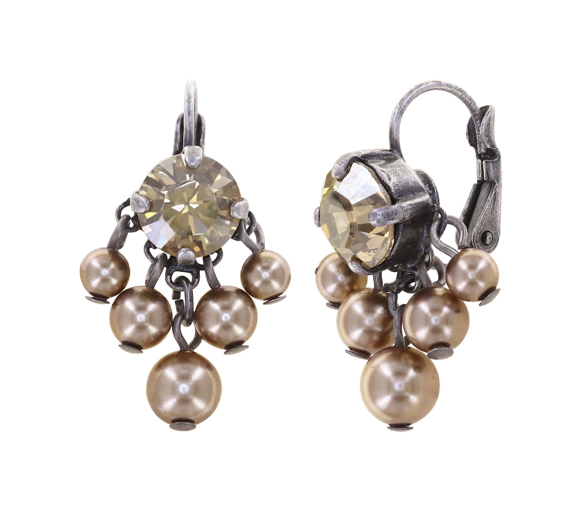 image for Earring Eurowire Dangling Pearl Shadow Beige crystal golden shadow 