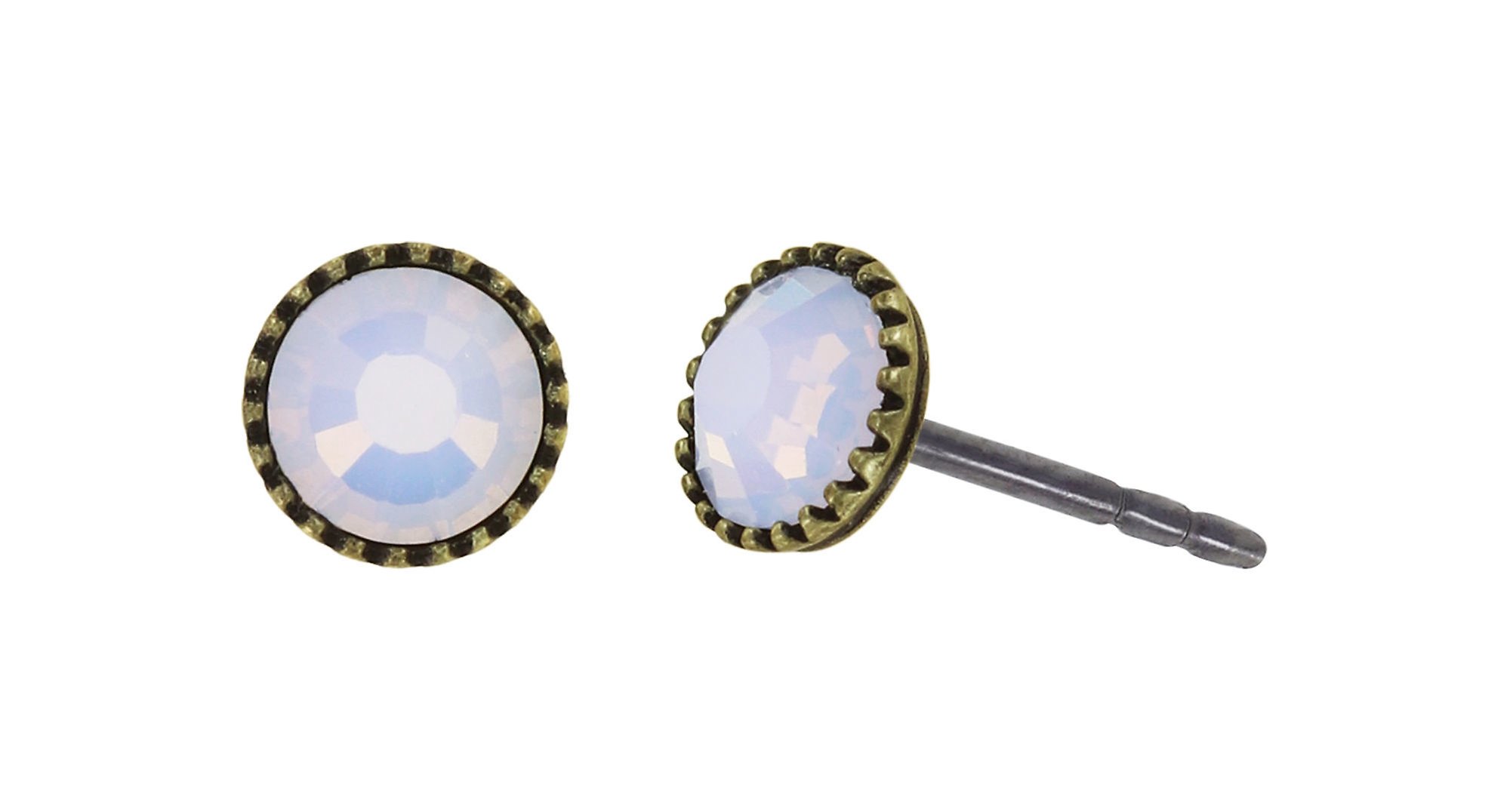 image for Earring Stud-Flat Black Jack White white opal SS 20