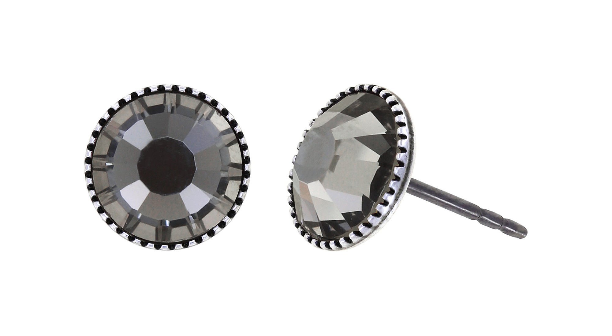 Bild für Ohrstecker flach Black Jack Grau Schwarzer Diamant SS 34