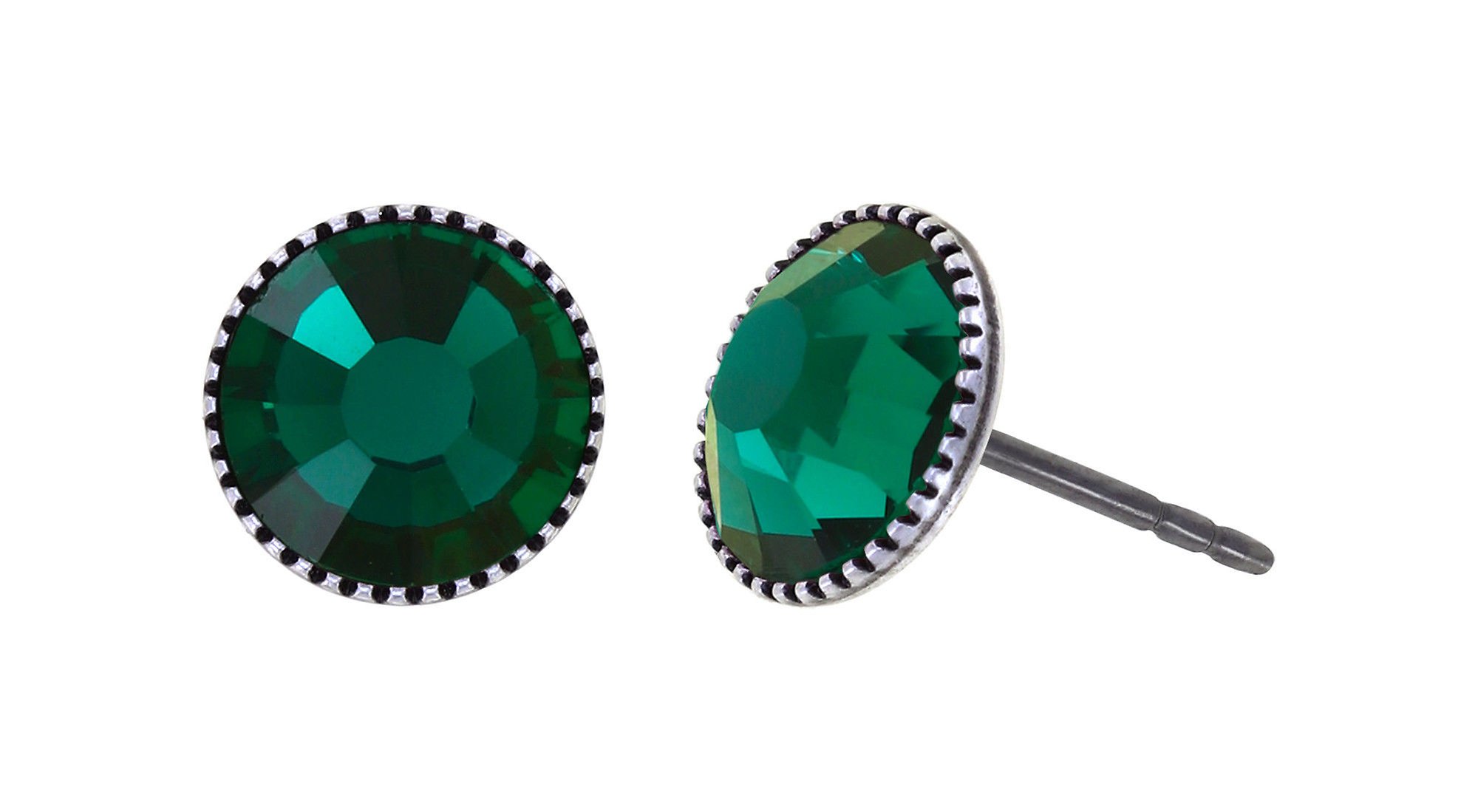 image pour Clou d'oreille plat Black Jack Vert emerald SS 34