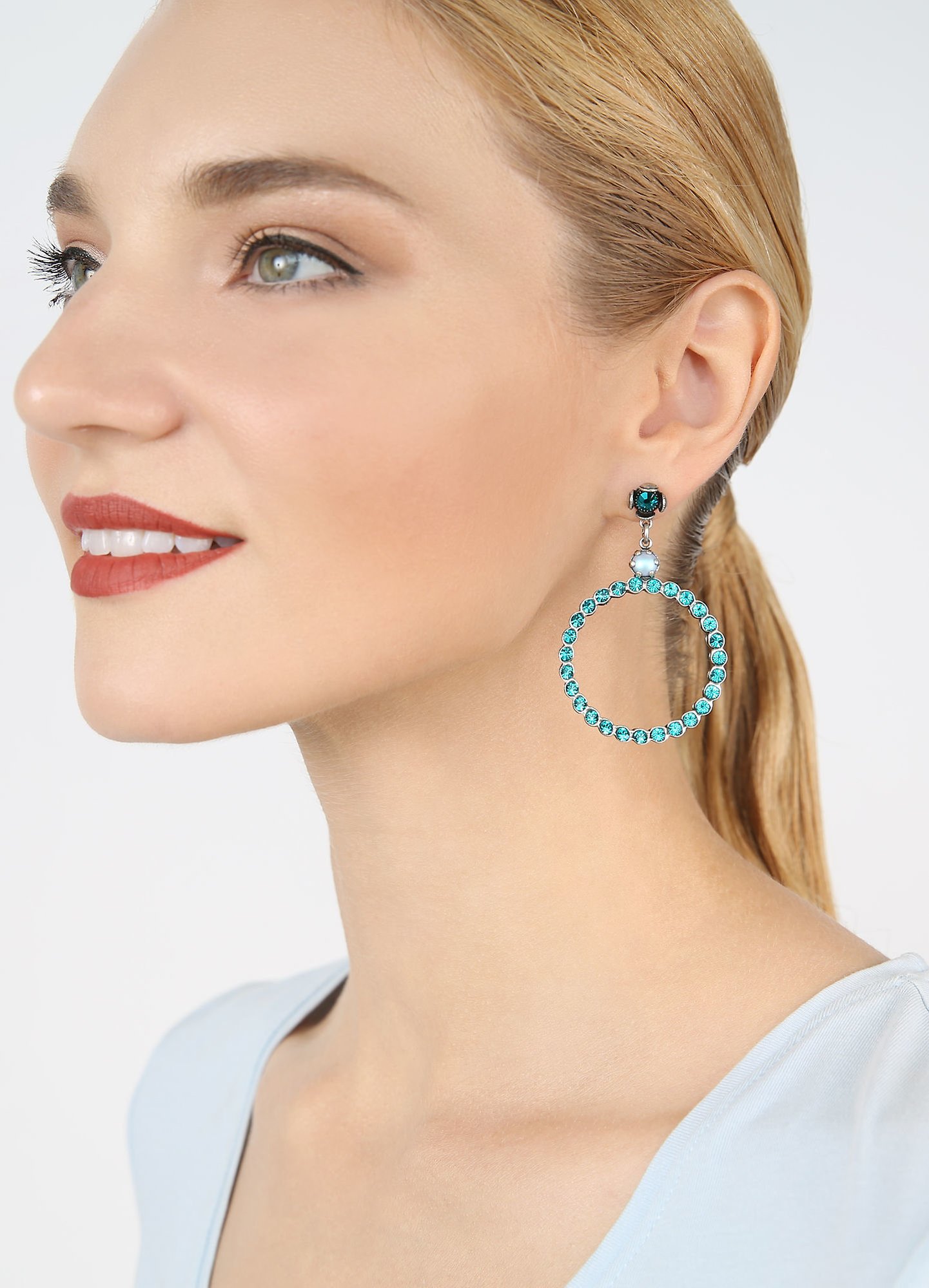 image pour Clou d'oreille pendant Little Frog Prince Bleu / Vert  