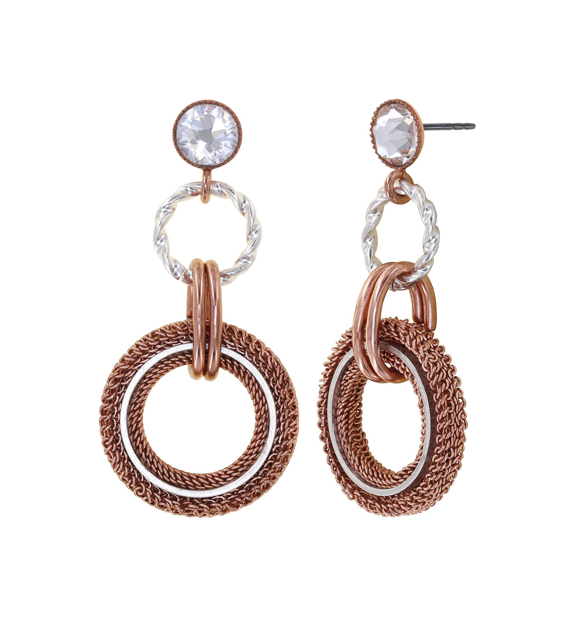 image for Earring Stud Dangling Rings in Concert Silver / Copper  