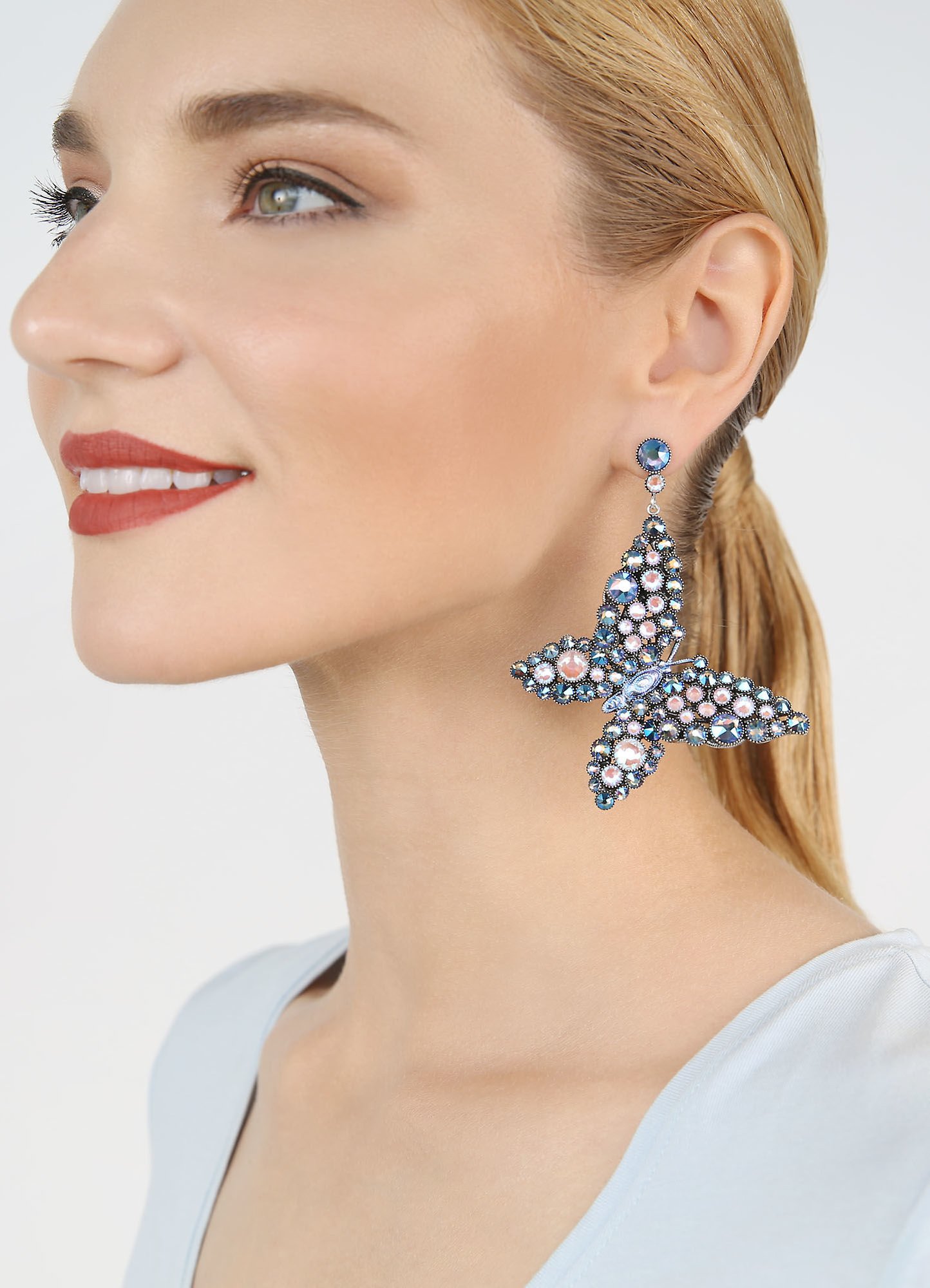 image pour Clou d'oreille pendant Lost Garden Bleu Pastel / Rose  