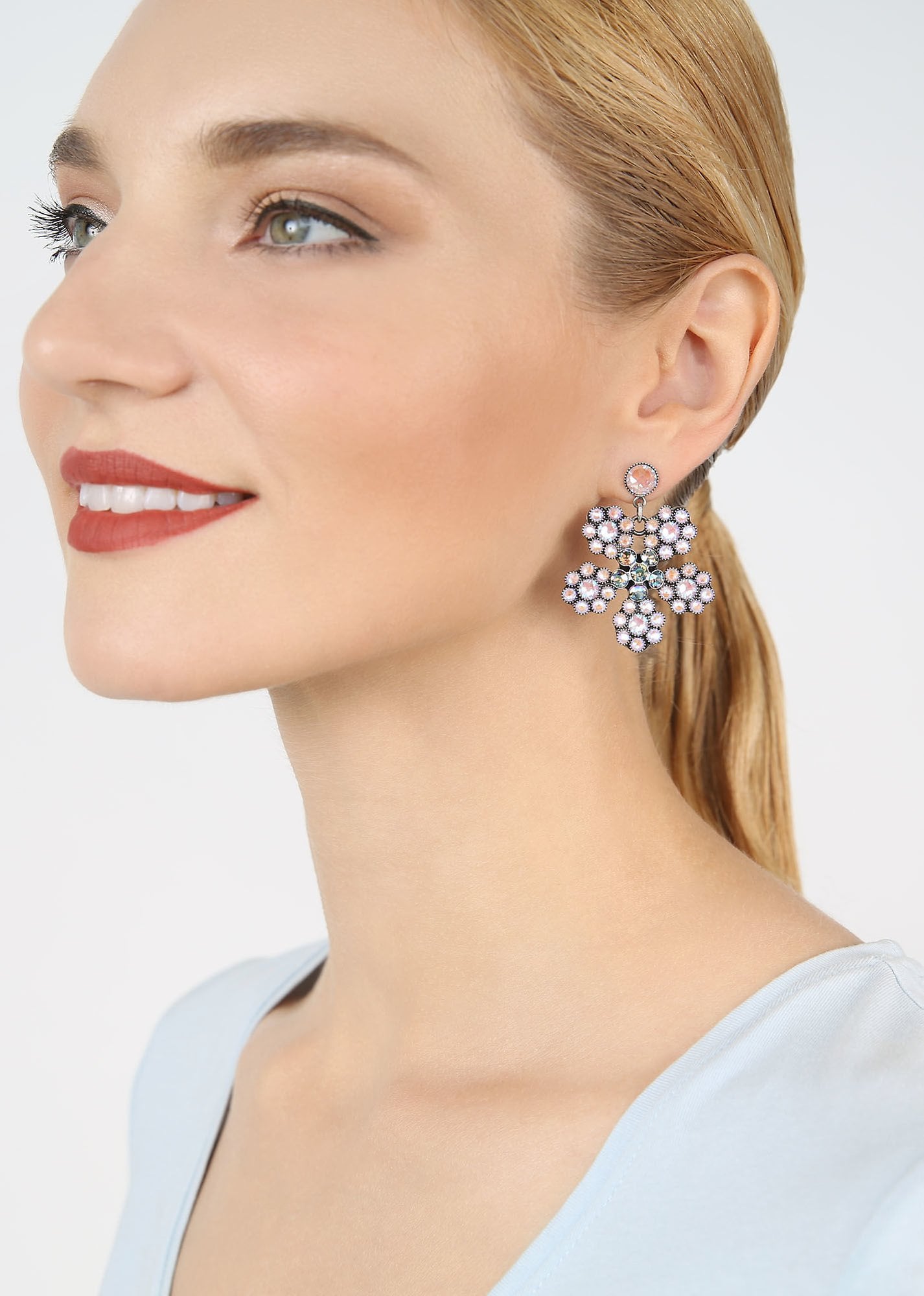 image pour Clou d'oreille pendant Lost Garden Bleu Pastel / Rose  