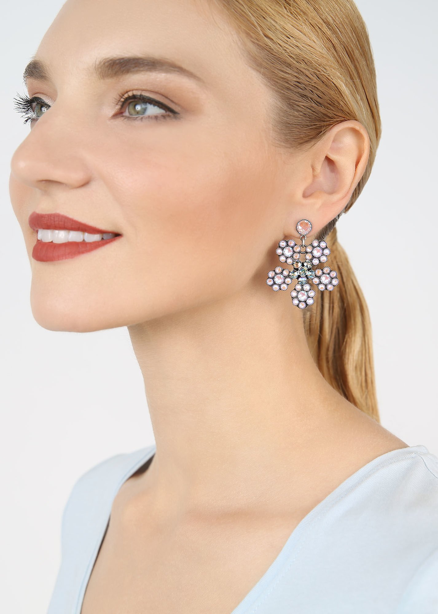 image for Earring Stud Dangling Lost Garden Pastel Blue / Pink  