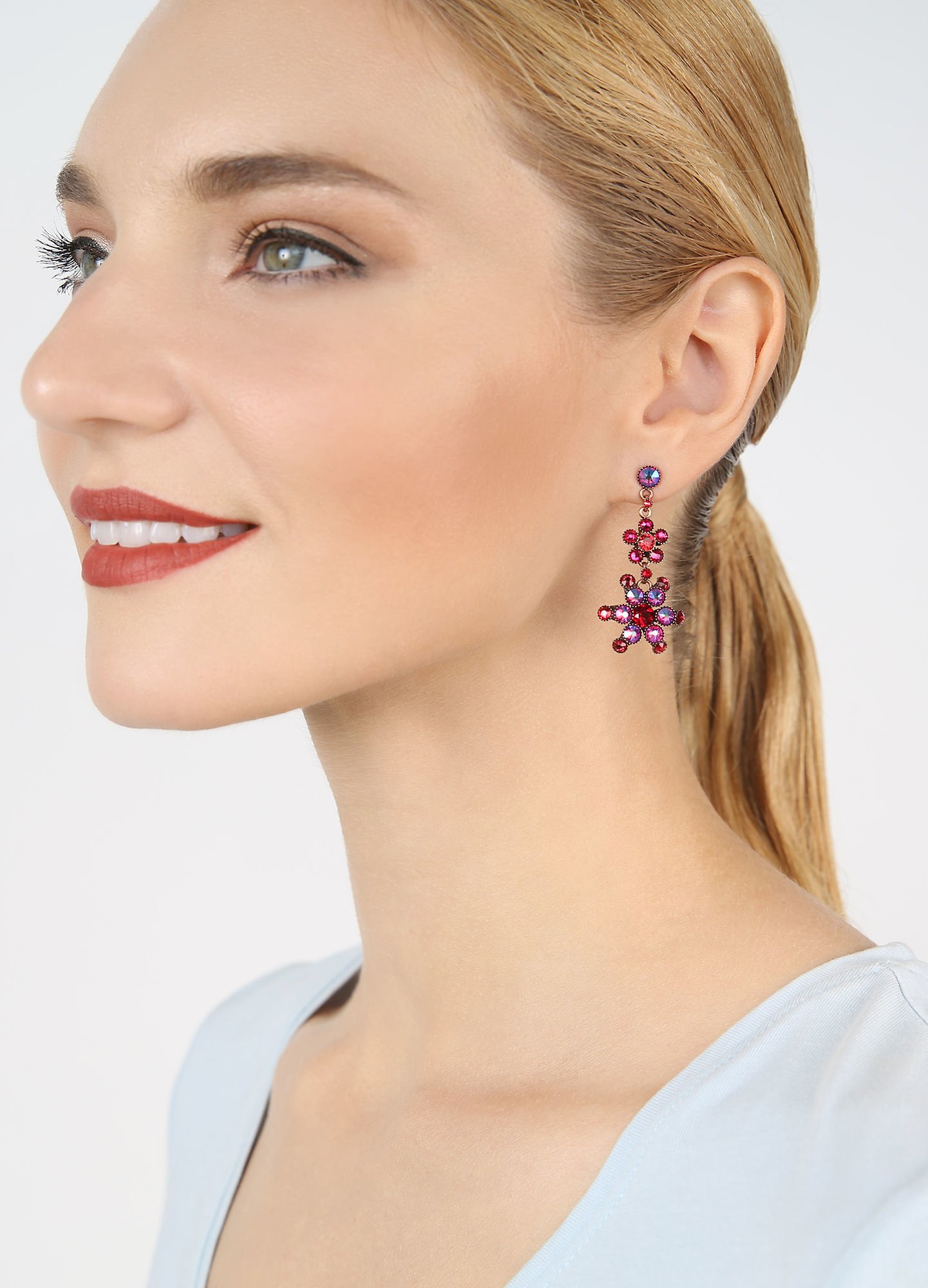 image for Earring Stud Dangling Lost Garden Red  