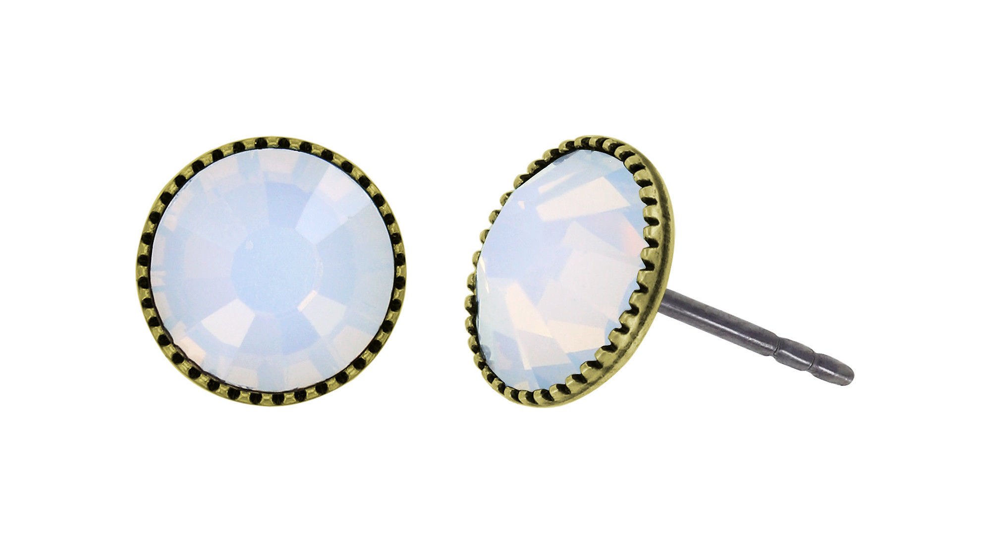 image for Earring Stud-Flat Black Jack White white opal SS 34