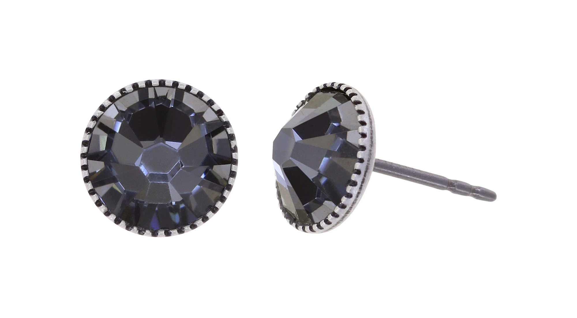 image pour Clou d'oreille plat Black Jack Noir crystal silver night SS 34