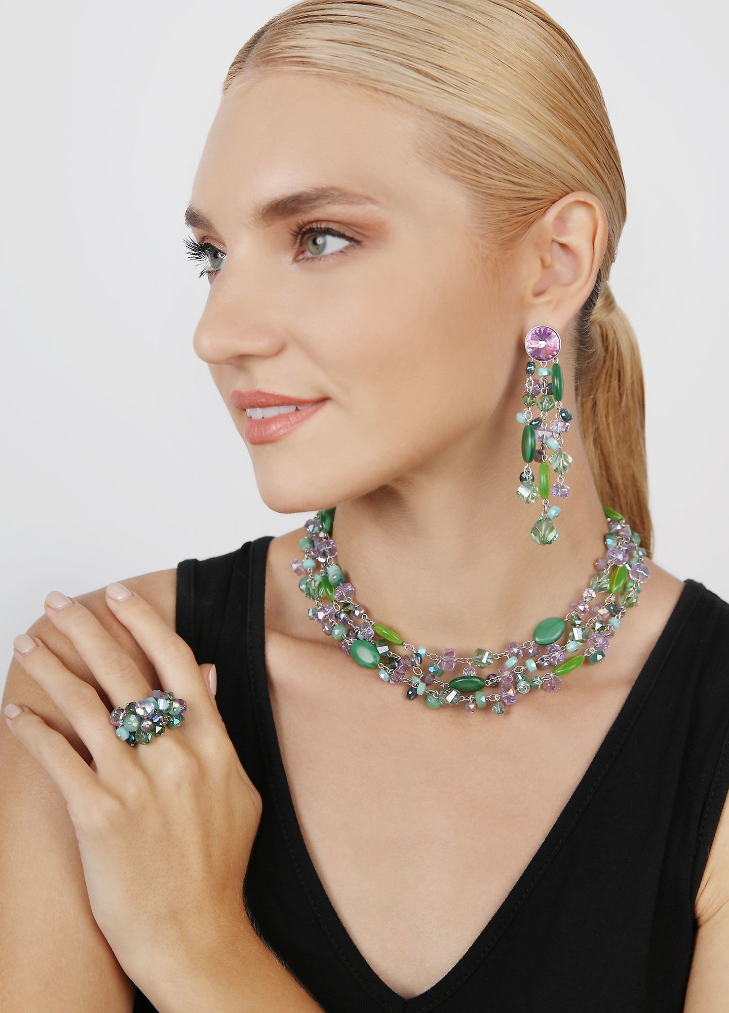 image for Necklace Collier Jelly Flow Green / Lila  