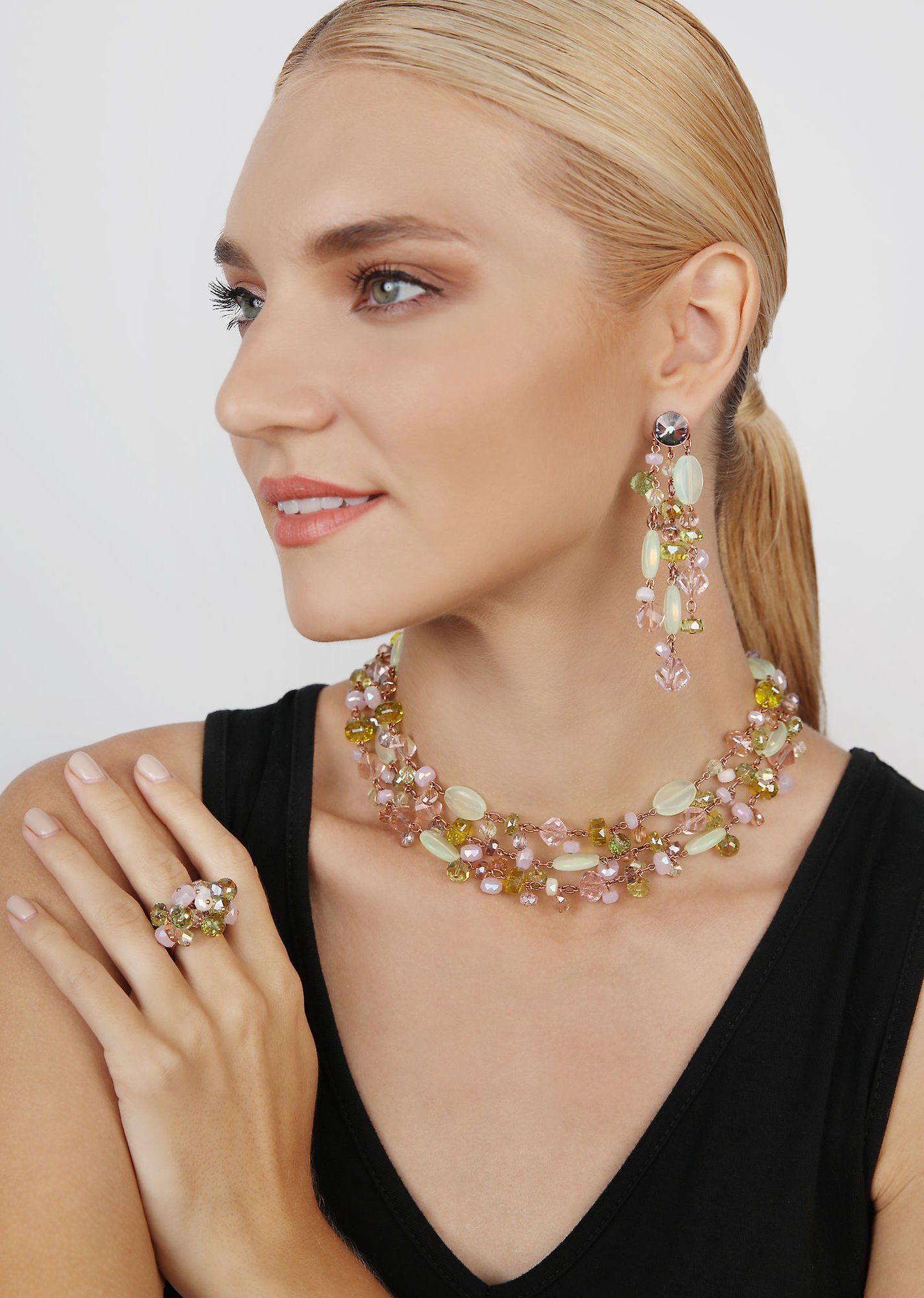 image for Necklace collier Jelly Flow Pink / Green  